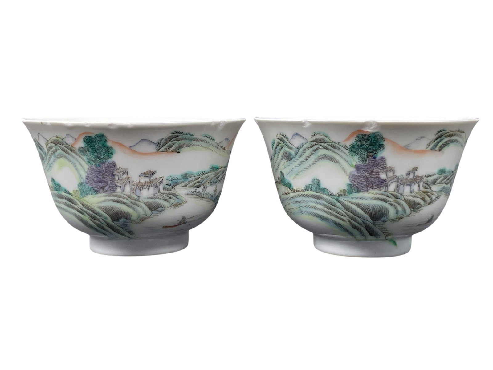 A Pair of Chinese Qianjiang Enameled Porcelain Tea Cups, Republic Period: 2.5/8 in. high, 4.1/4 in. diam. each.