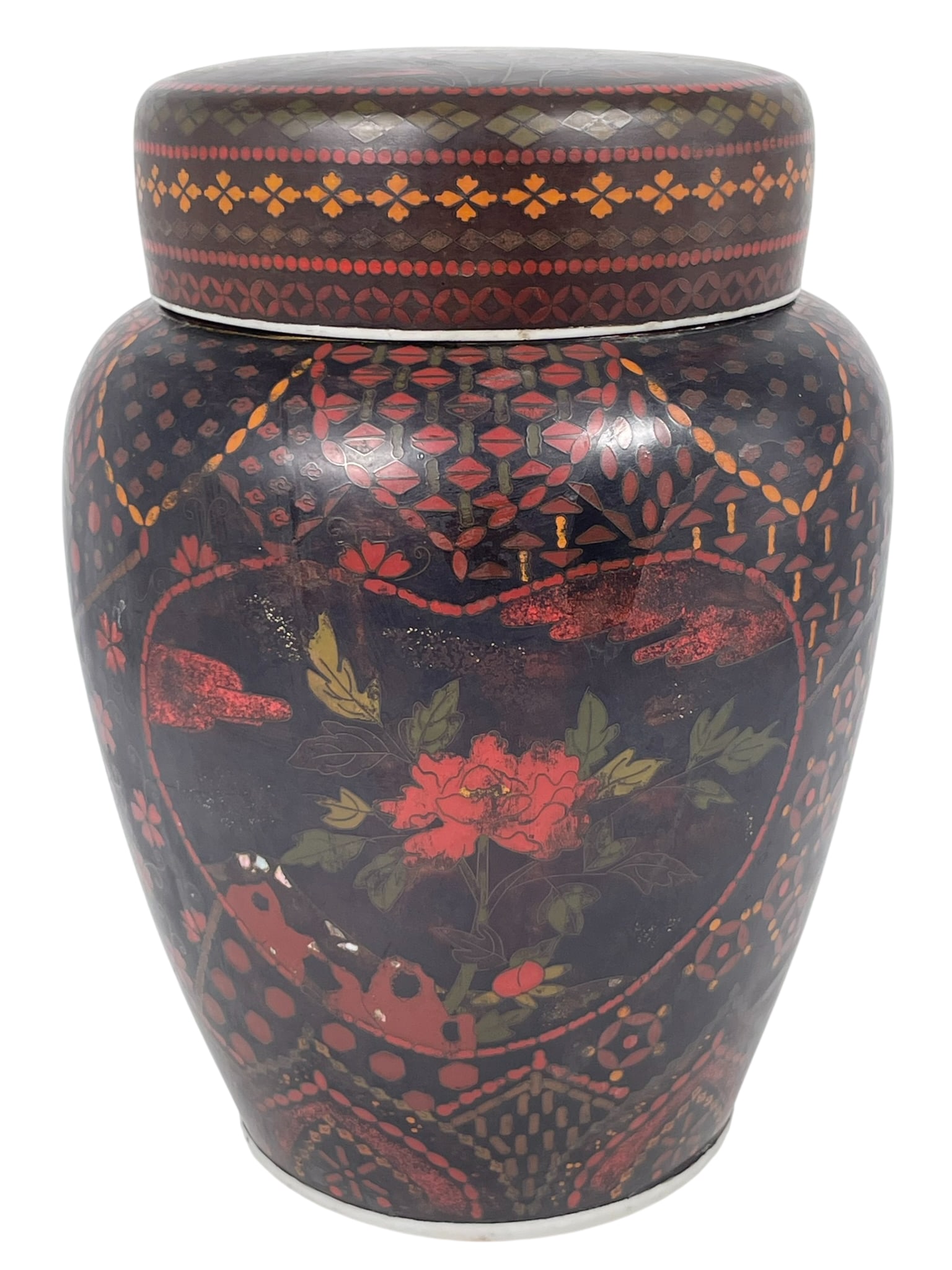 A Japanese Totai Cloisonne Enamel Ceramic Jar: 10.1/4 in. high, 7.1/4 in. wide.