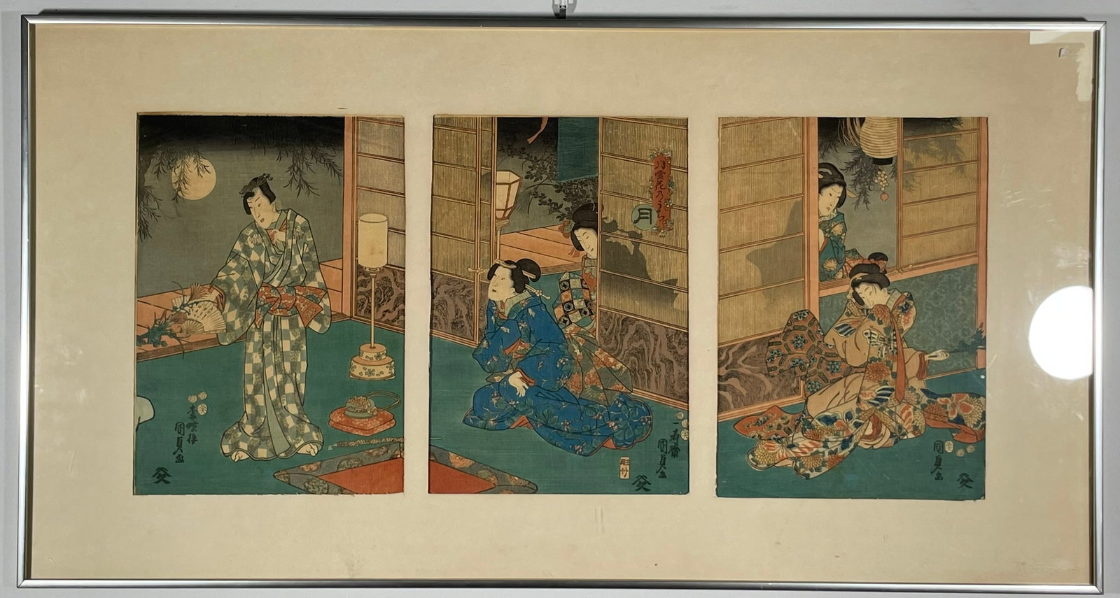 A Japanese Woodblock Print Triptych 'Moon', Signature Kunisada II (1 of 17)