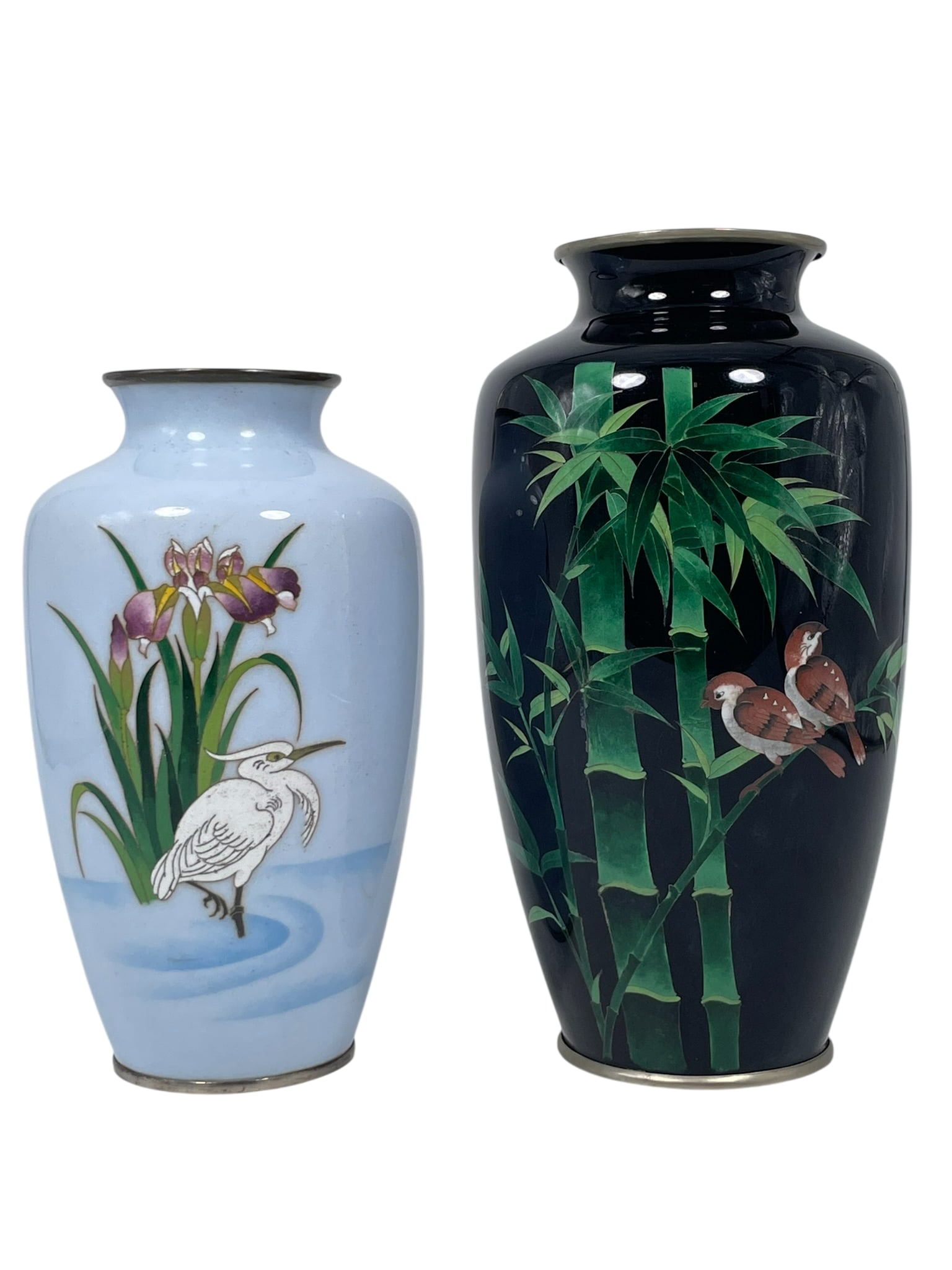 Two Japanese Cloisonne Vases: The taller one measures 8.1/2 in. high, 4.1/4 in. wide.