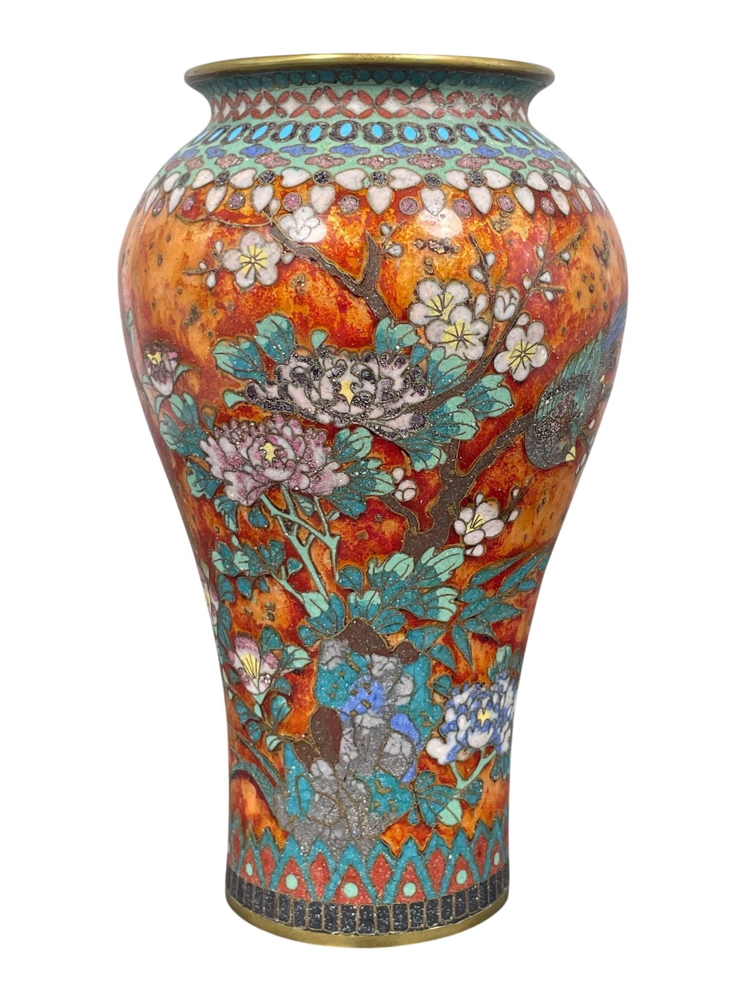 A Japanese Cloisonne 'Birds and Flowers' Vase: 7.1/4 in. high, 4.1/4 in. wide.