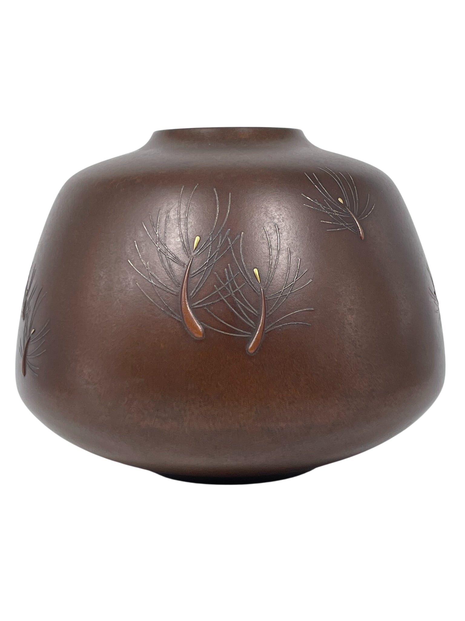 A Japanese Mixed Metal Vase: A mark 'Sougo' to the underside. 7.1/2 in. high, 9 in. wide.