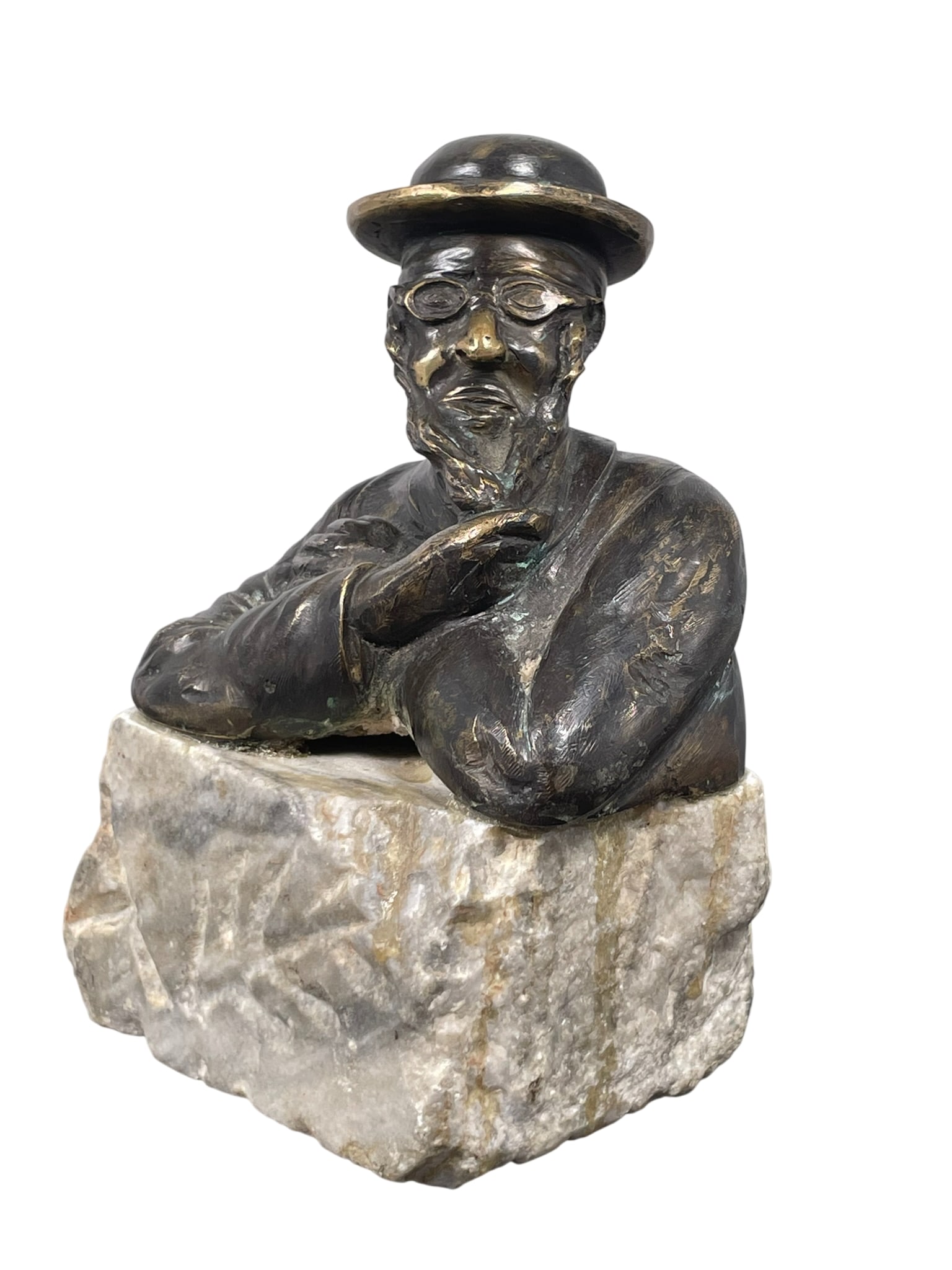 A Bronze Sculpture of a Rabbi: With a stone base, 6.1/4 in. high, 4.1/2 in. wide.