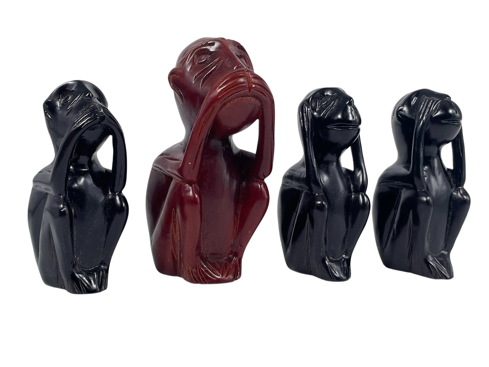 A Group of Four Vietnamese Carved Wood Figures of Monkeys (1 of 6)