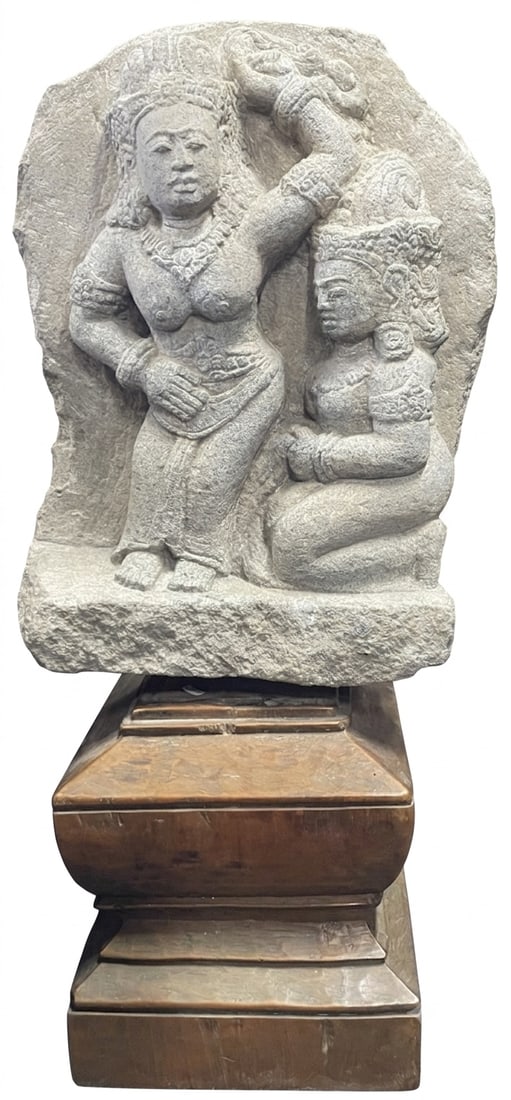 A Khmer/Cambodian Carved Sandstone Statue of Deities (1 of 11)