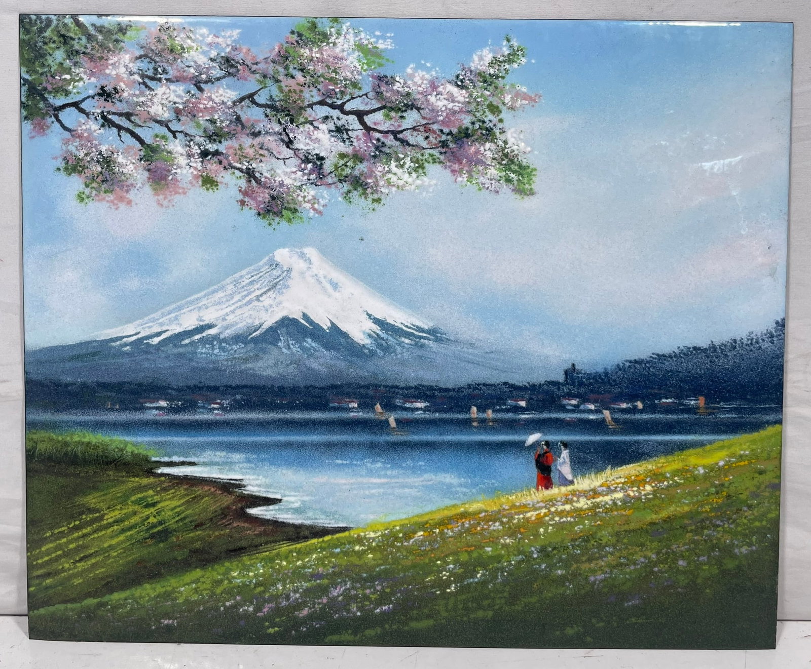 A Japanese Decorative Metal Plaque: Depicting the Mount Fuji, 17 in. x 14 in. A Private Collection of a Retiring University Professor.