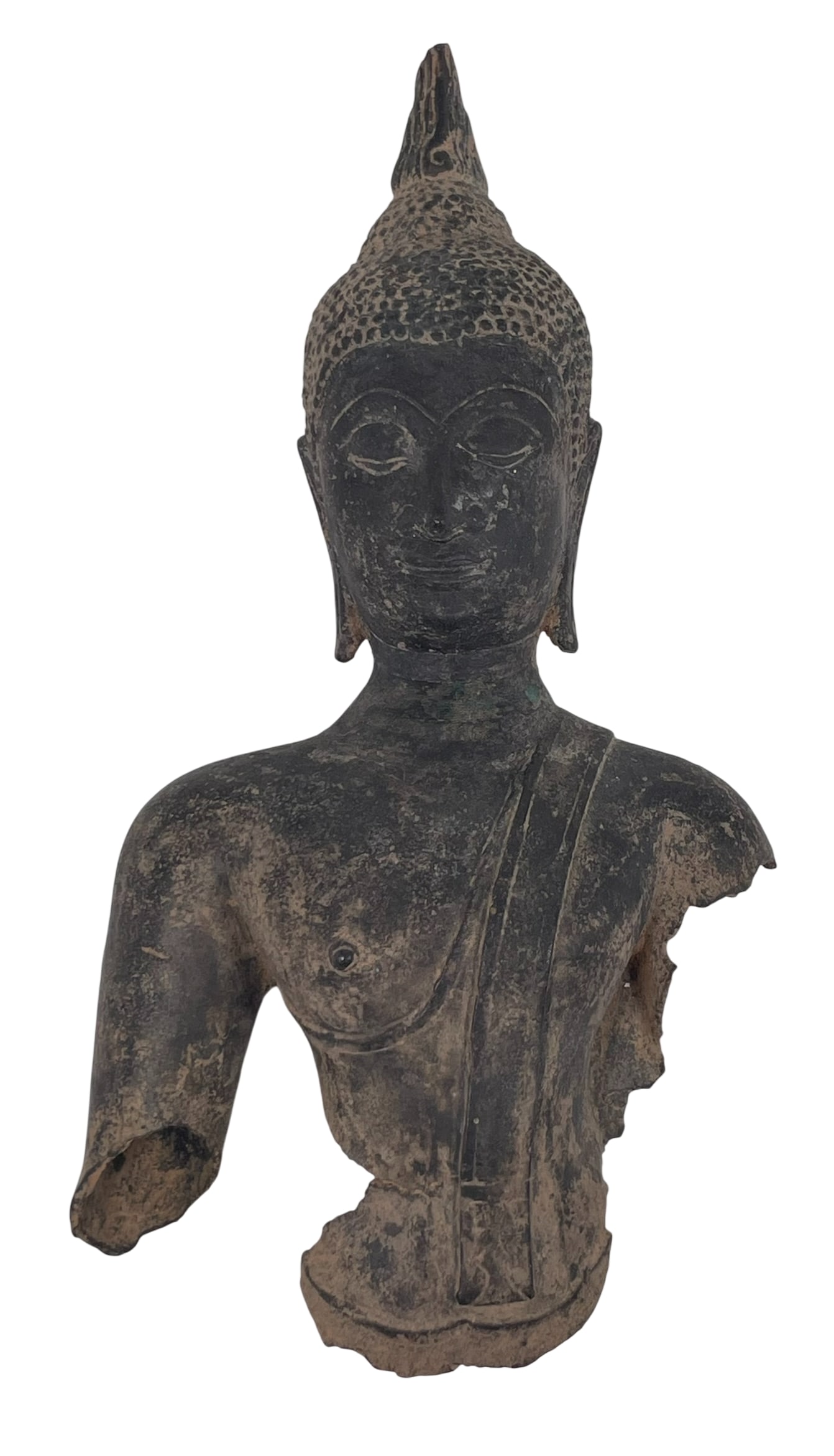 An Antique Thai Bronze Head and Torso, Possibly Sukhothai: 10.1/2 in. high, 5.1/2 in. wide. A Private Collection of a Retiring University Professor.