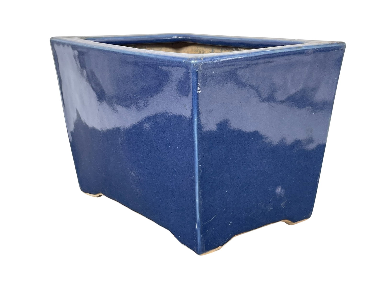 A Chinese Blue-Glazed Rectangular Porcelain Jardiniere: 6.1/4 in. high, 9 in. wide.