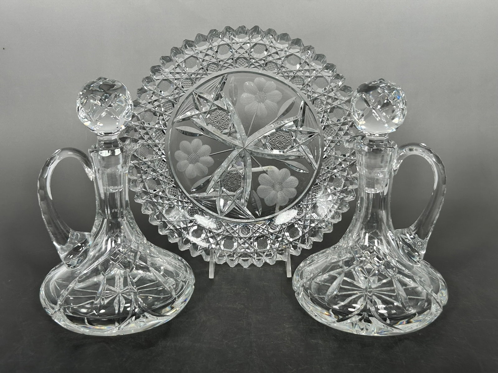 A Group of Three Antique American/French Crystal/Cut Covered Glass Ware (1 of 11)