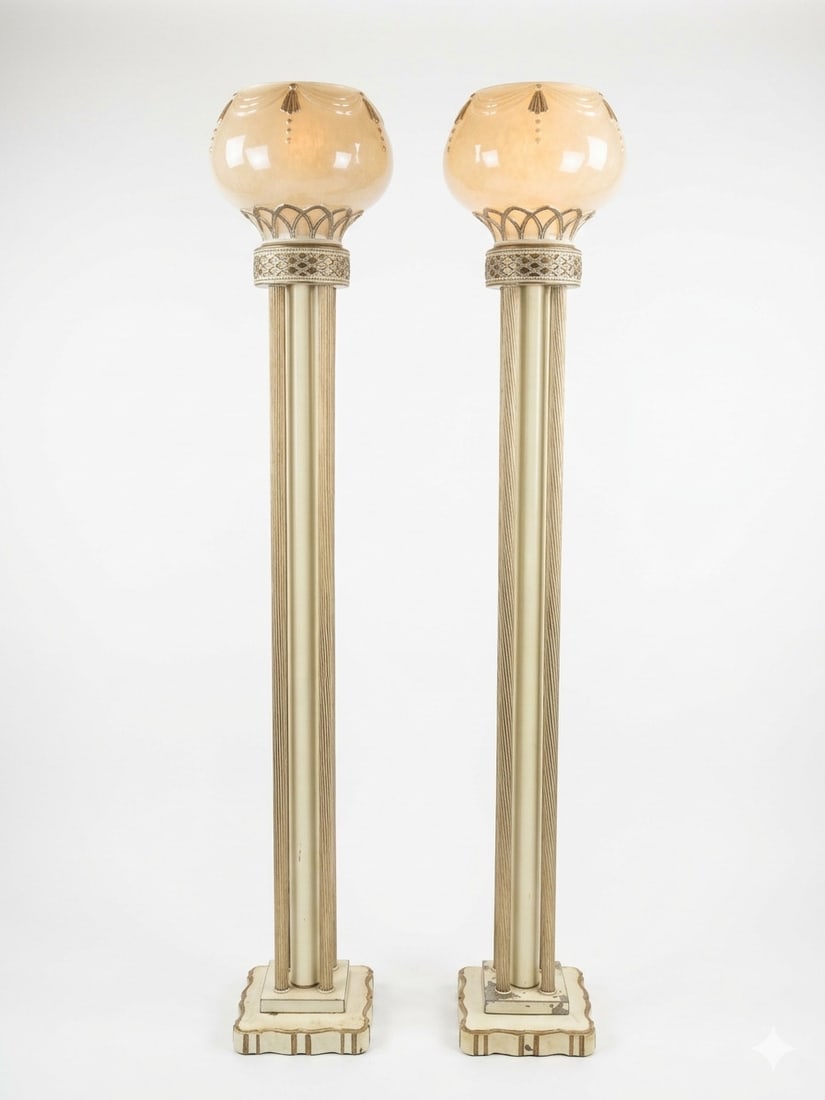 A Pair of Modern Torchiere Floor Lamps: 66 in. high, 11 in. wide each.