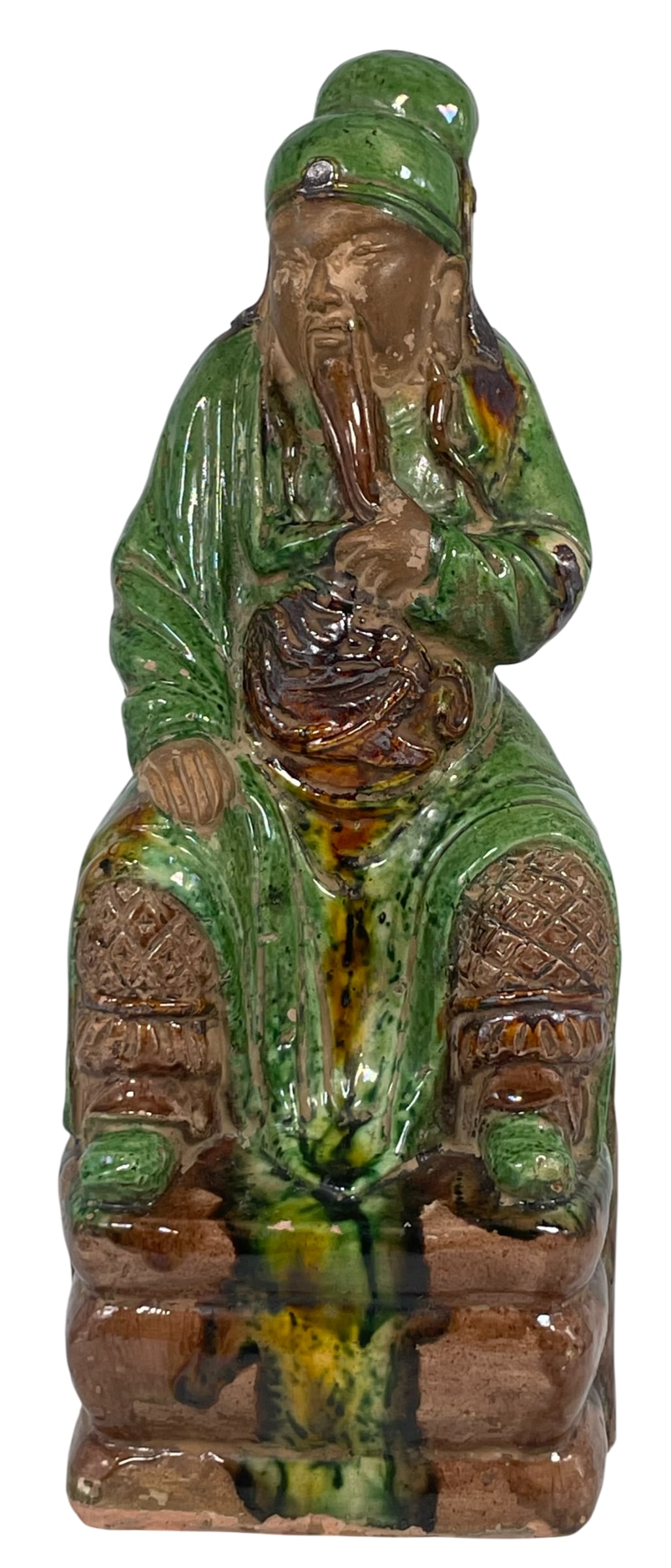 A Chinese Shiwan Pottery Figure of Guan Gong: 13.3/4 in. high, 5.1/2 in. wide.