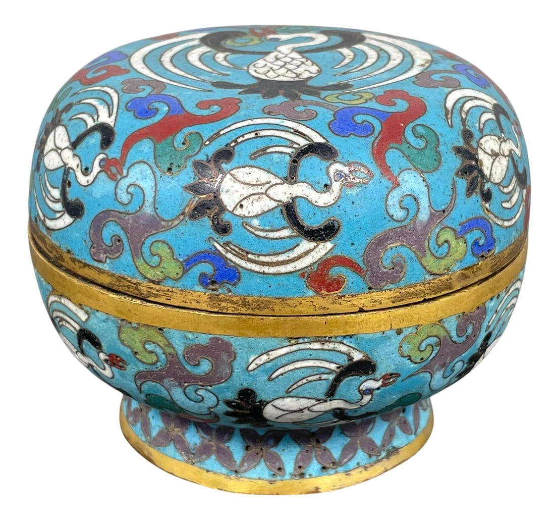 A Chinese Cloisonne Enamel Circular Box and Cover: 3 in. high, 3.3/4 in. diam.