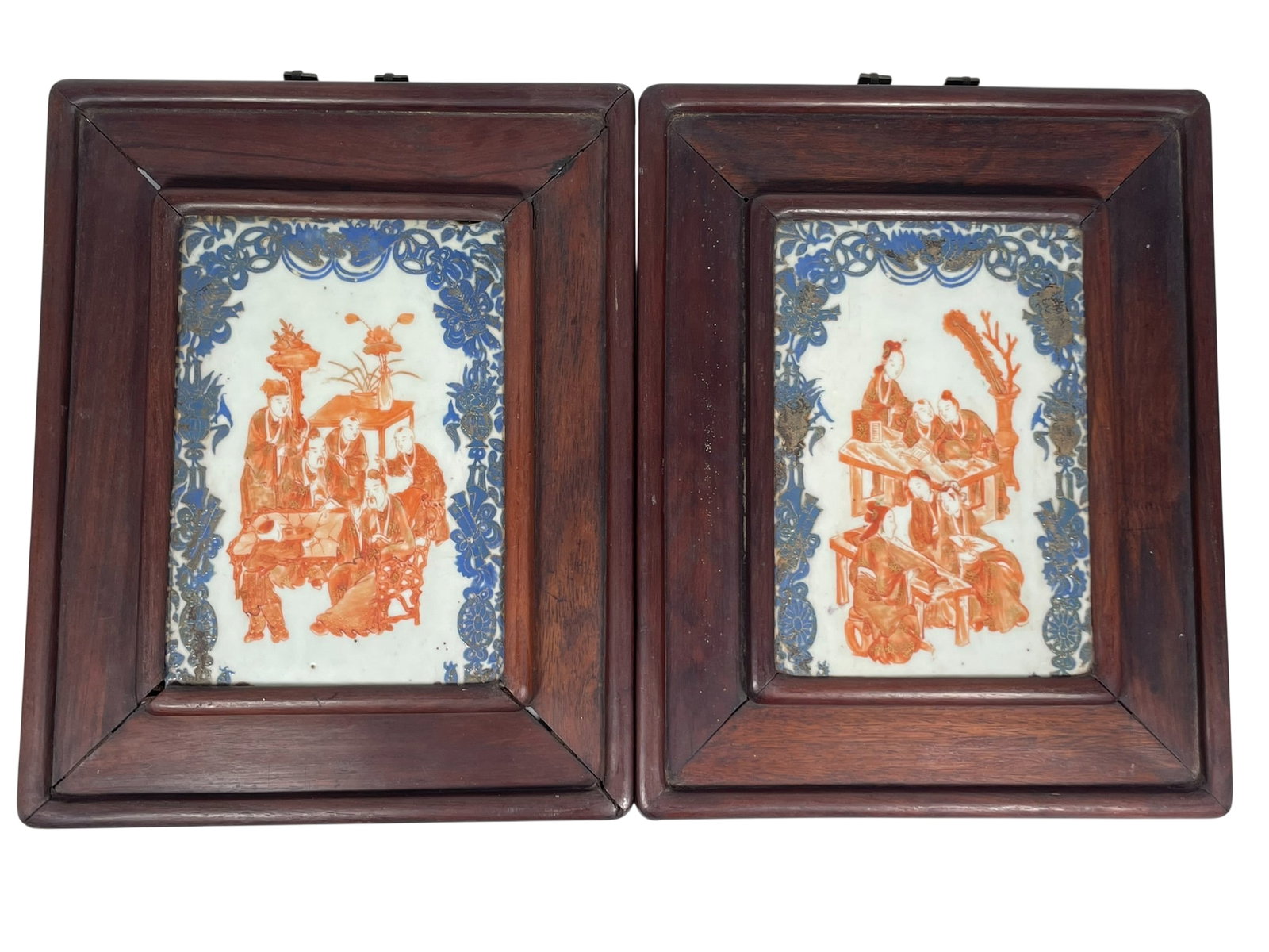 A Pair of Chinese Iron-Red and Gilt-Decorated Porcelain 'Figural' Plaques (1 of 12)