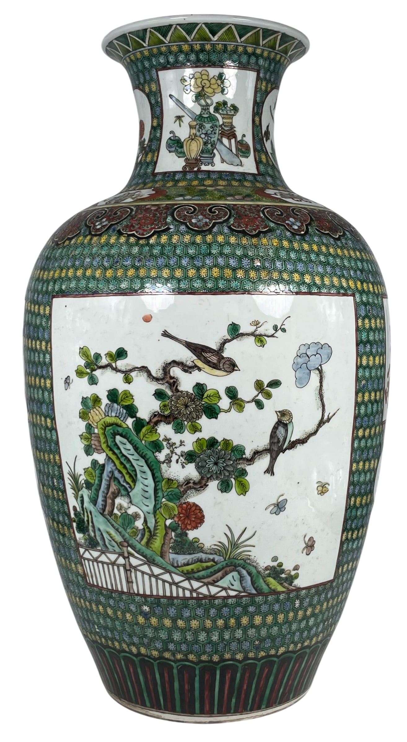 A Chinese Famille Verte 'Bird and Flower' Vase: 23.1/2 in. high, 12 in. wide.