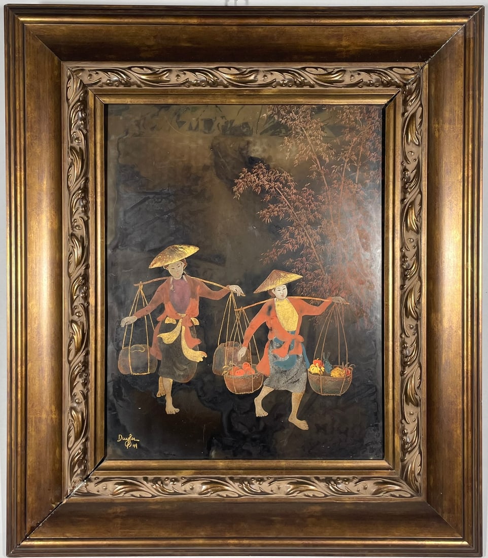A Vietnamese Lacquer Painting of Female Peasants, Tran Phuc Duyen (1 of 12)
