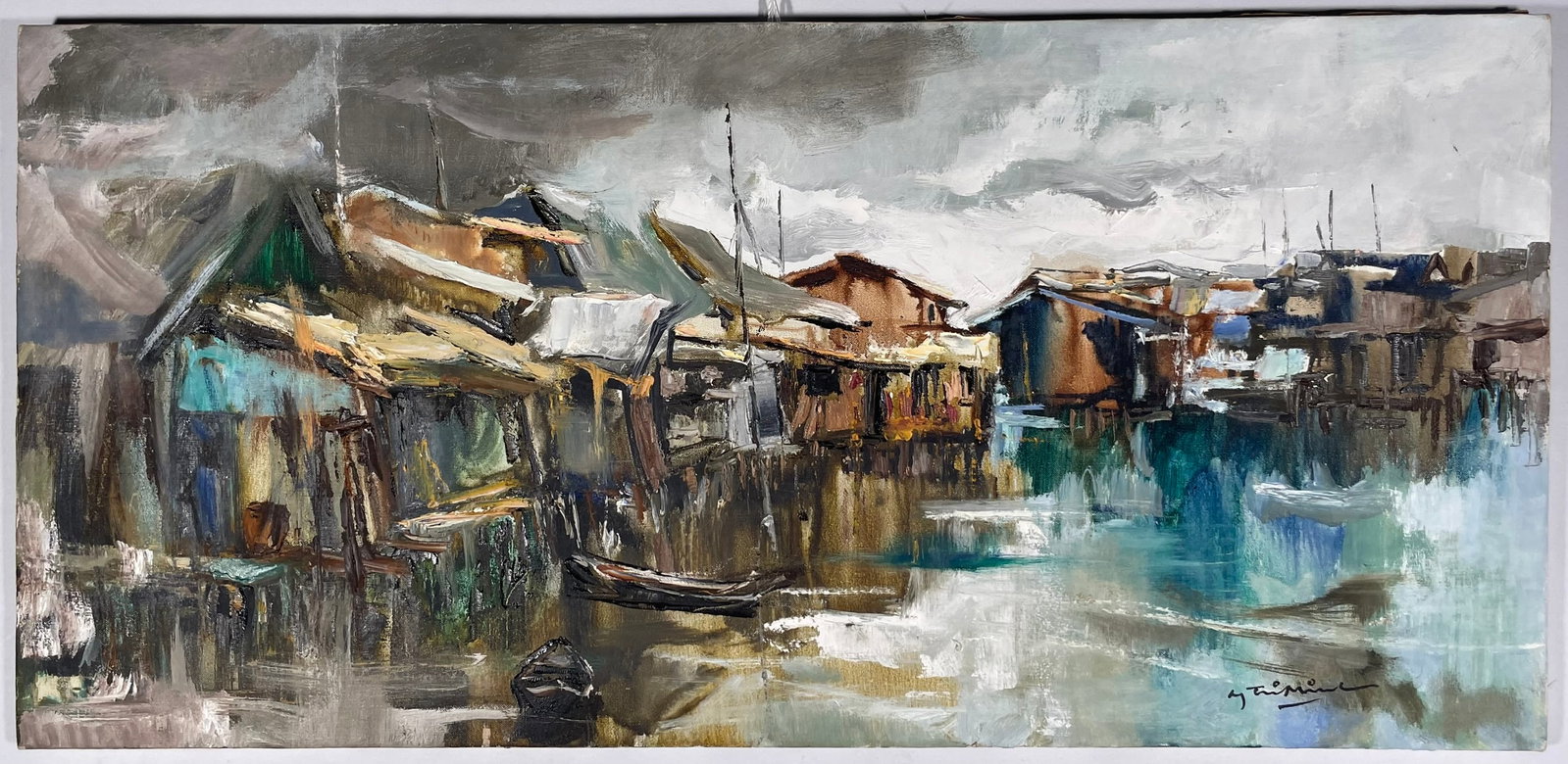 Sotheby's Provenance: A Vietnamese Painting 'Houses on the Riverbank of Saigon', Nguyen Tri Minh: Oil on canvas, a signature of the artist near the lower right. Nguyen Tri Minh (1924?2010) was a renowned Vietnamese painter known for his Impressionist-style landscapes. Born in Cho Lon, Saigon, he s