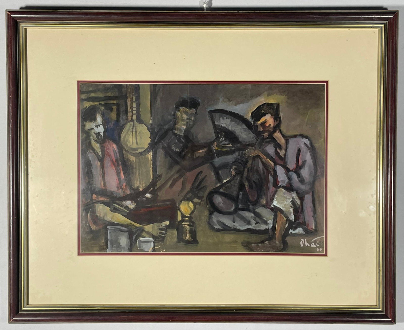 A Vietnamese Painting, a Signature Phai (Bui Xuan Phai), 1967: A signature Phai and a date '67' to the bottom right. Bui Xuan Phai (1920-1988) was one of Vietnam's most celebrated modern painters, best known for his evocative depictions of Hanoi's Old Quarter. In