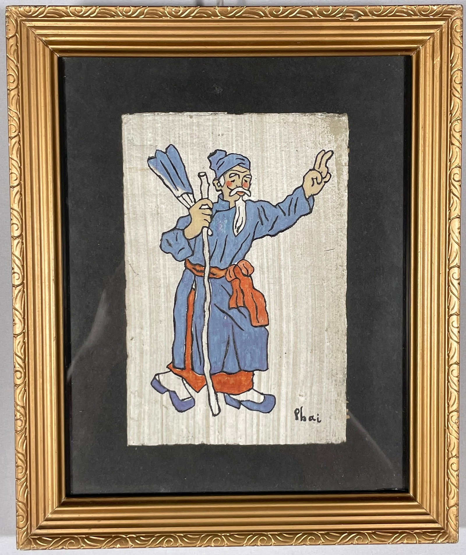 A Vietnamese Painting of an Elderly, a Signature Bui Xuan Phai: A signature Bui Xuan Phai to the bottom right. Bui Xuan Phai (1920-1988) was one of Vietnam's most celebrated modern painters, best known for his evocative depictions of Hanoi's Old Quarter. Influence