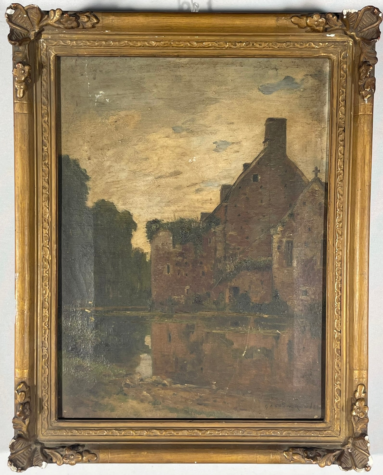 A French Painting of Landscape, Gaston Roullet: Oil on canvas. Gaston Roullet (1847-1925) was a French artist best known for his landscape and marine paintings. He studied under Jules No?l and married No?l?s daughter in 1874. Roullet was later appo