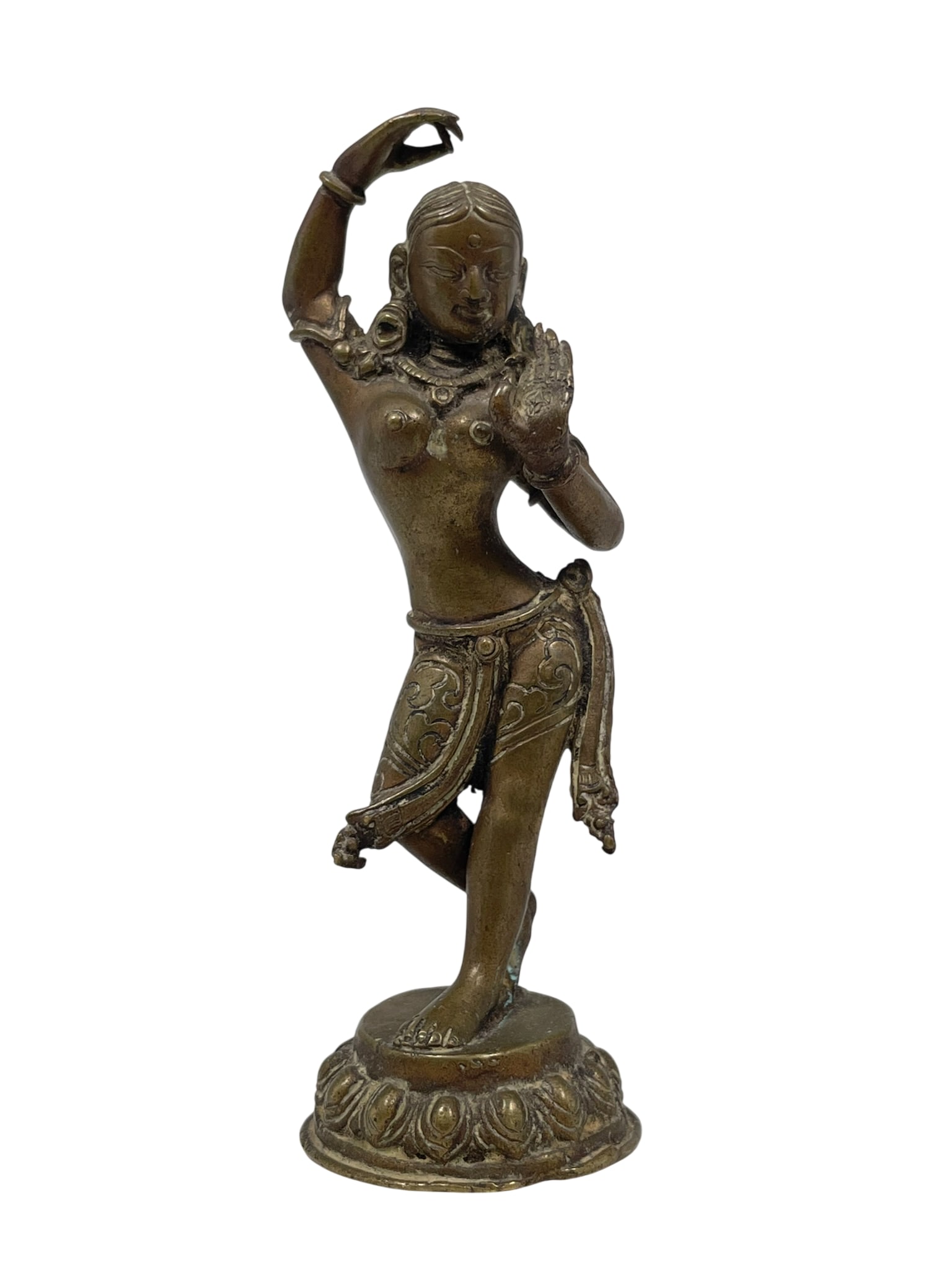 An Indian Bronze Figure of a Dancer: 5 in. high, 1.3/4 in. wide.