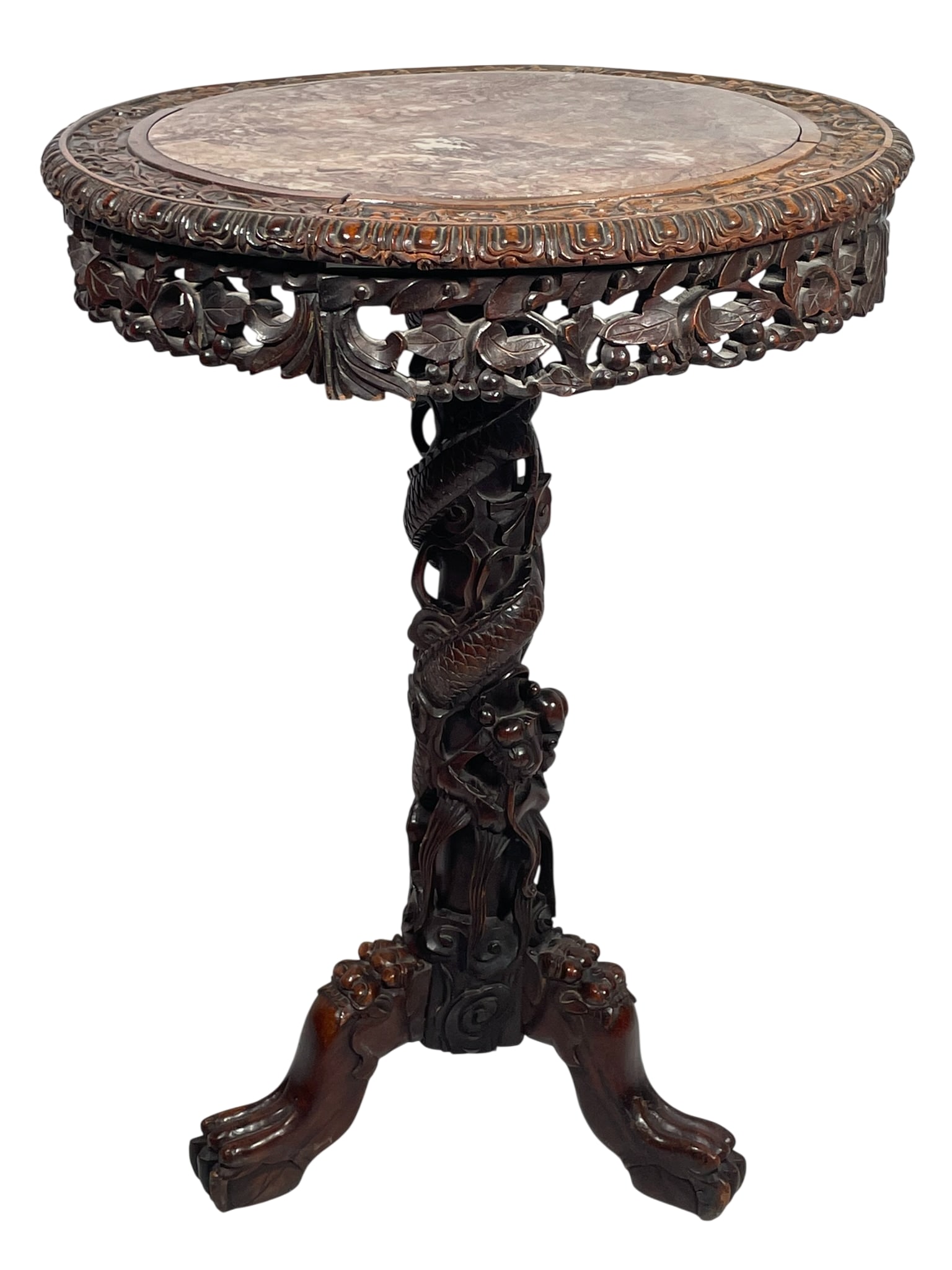 A Chinese Marble-Inset Carved Hongmu Round Table (1 of 20)
