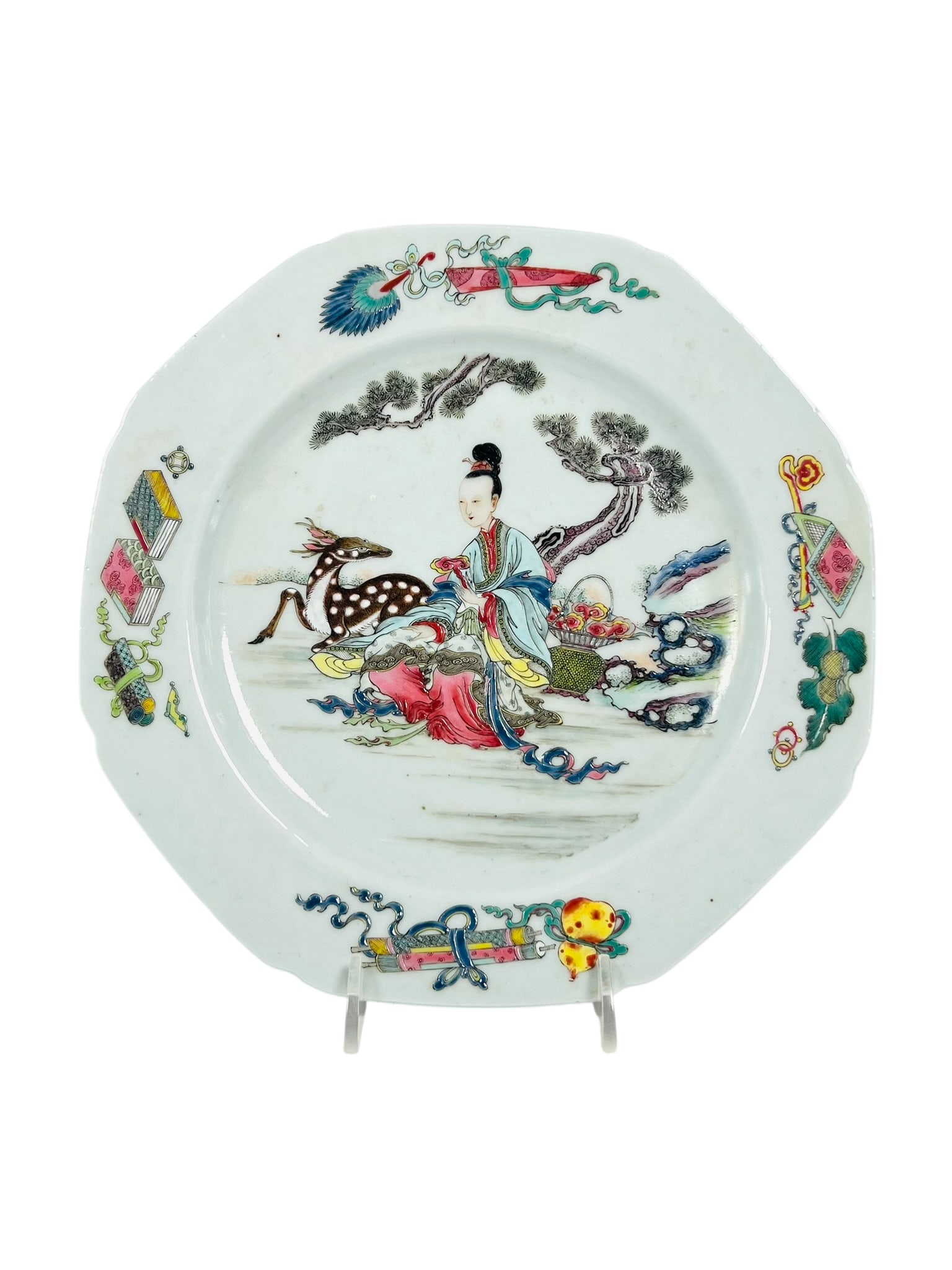 A Chinese Famille Rose 'Magu and Deer' Porcelain Dish (1 of 8)