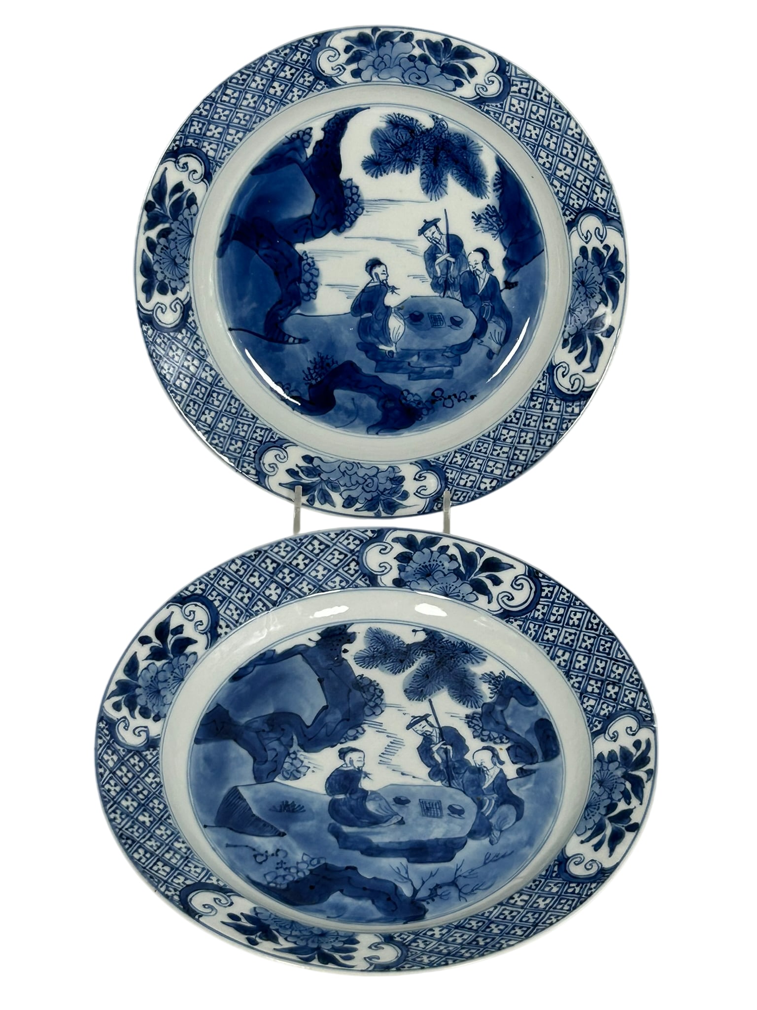 Freeman's Provenance: A Pair of Chinese Blue and White 'Scholars' Porcelain Dishes, Kangxi Period, (1 of 14)