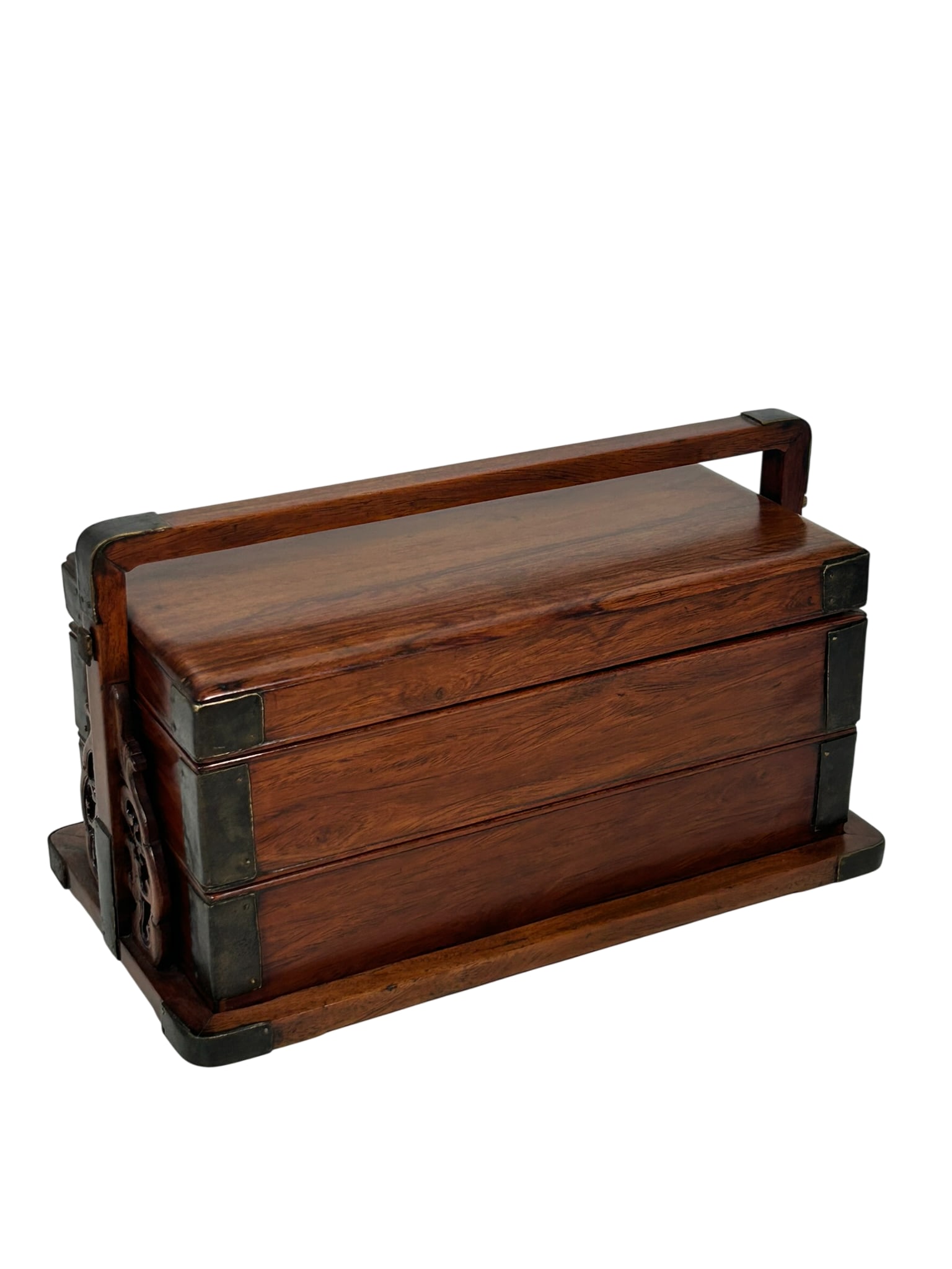 Bonhams' Provenance: A Chinese Small Huanghuali Two-Tier Box with Interior Tray, Qing Dynasty: 6.7/8 in. x 12.1/4 in. x 6.11/16 in. Provenance: Art Treasures Gallery, Hong Kong, 1998; Private Collection, Greenwich, Connecticut; Bonhams Los Angeles, 16 - 25 June 2025, lot 79.