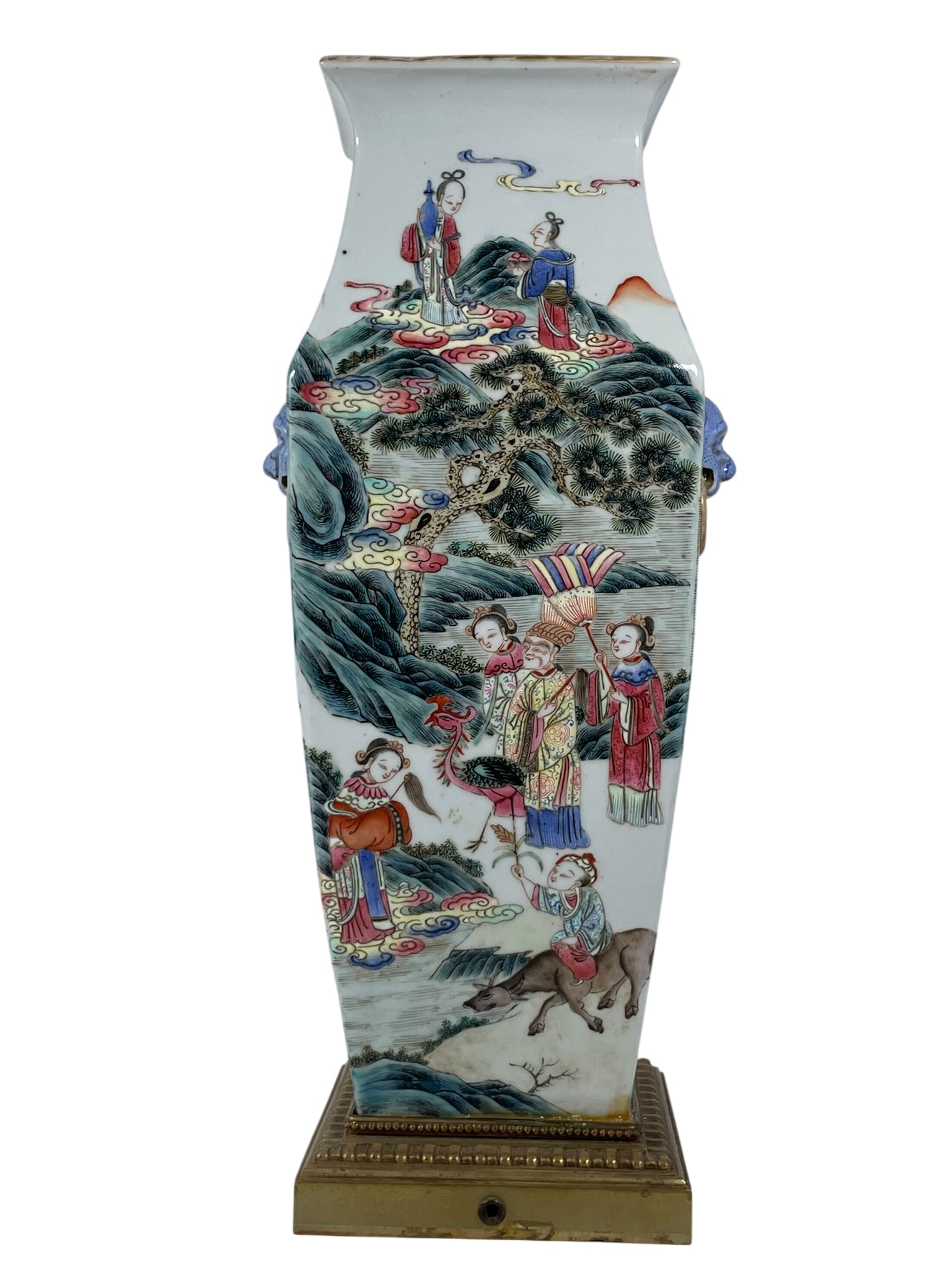 A Chinese Famille Rose 'Immortal' Porcelain Square Vase, Qing Dynasty: Information will be updated soon.