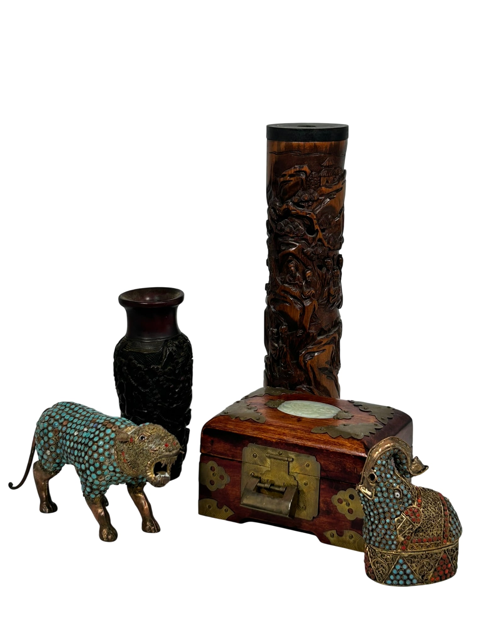 A Group of Five Chinese Decorative Scholarly Objects: The tallest measures 10.3/4 in. high, 2.3/4 in. wide.