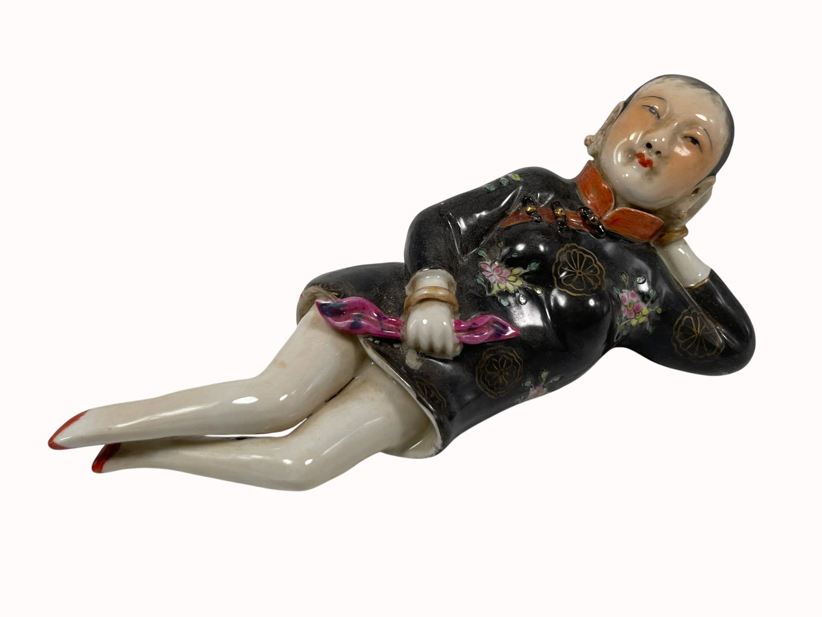 A Vintage Chinese Famille Rose Figure of a Lady, 20th Century: 3.1/8 in. high, 7 in. wide.