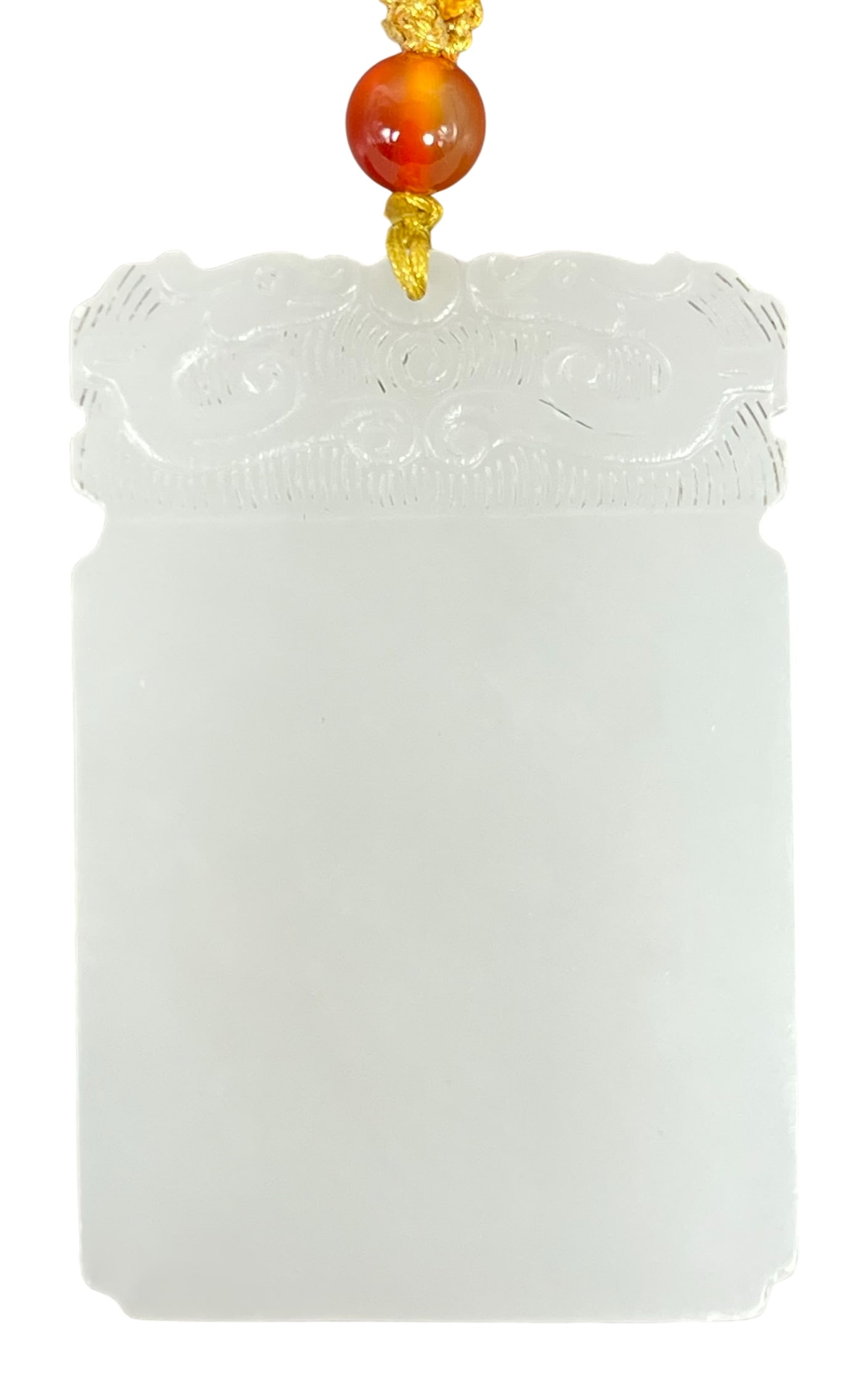 A Chinese Carved White Jade Plaque: 2.1/2 in. long, 1.5/8 in. wide.