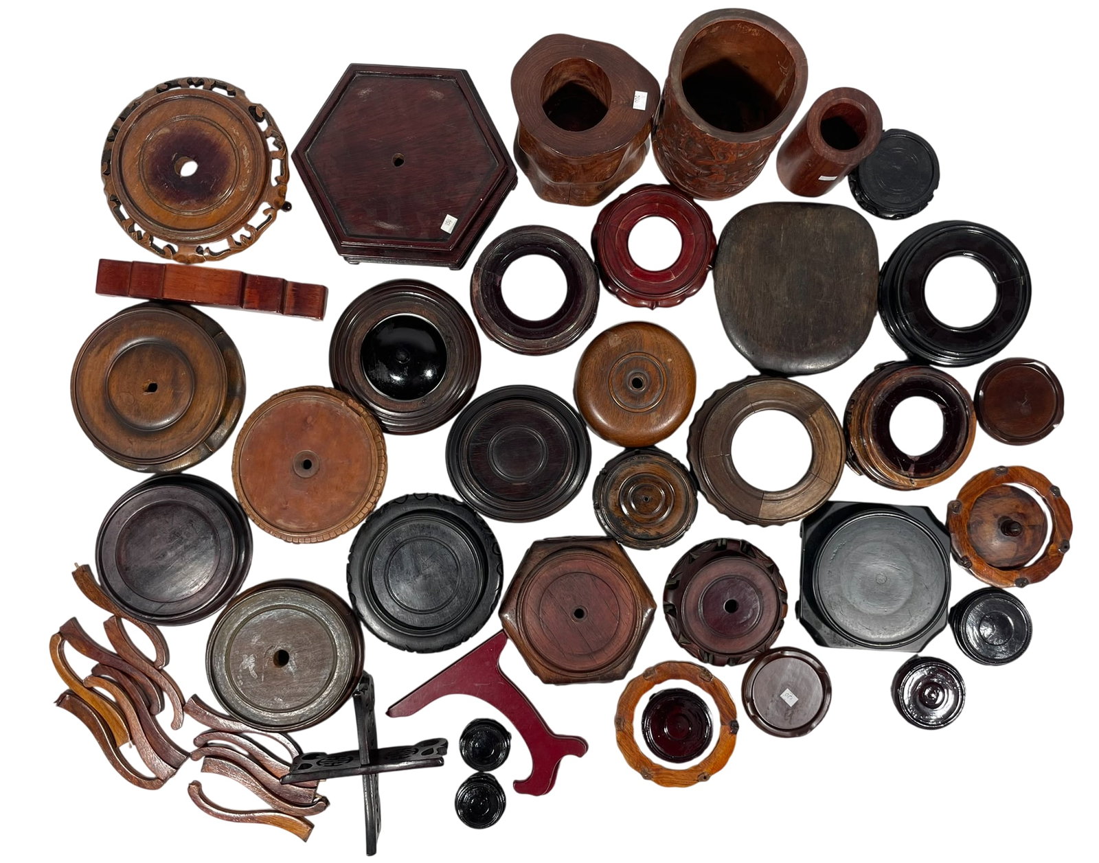 A Group of Thirty-Four Wood Stands and Three Wood Brush Pots (1 of 19)
