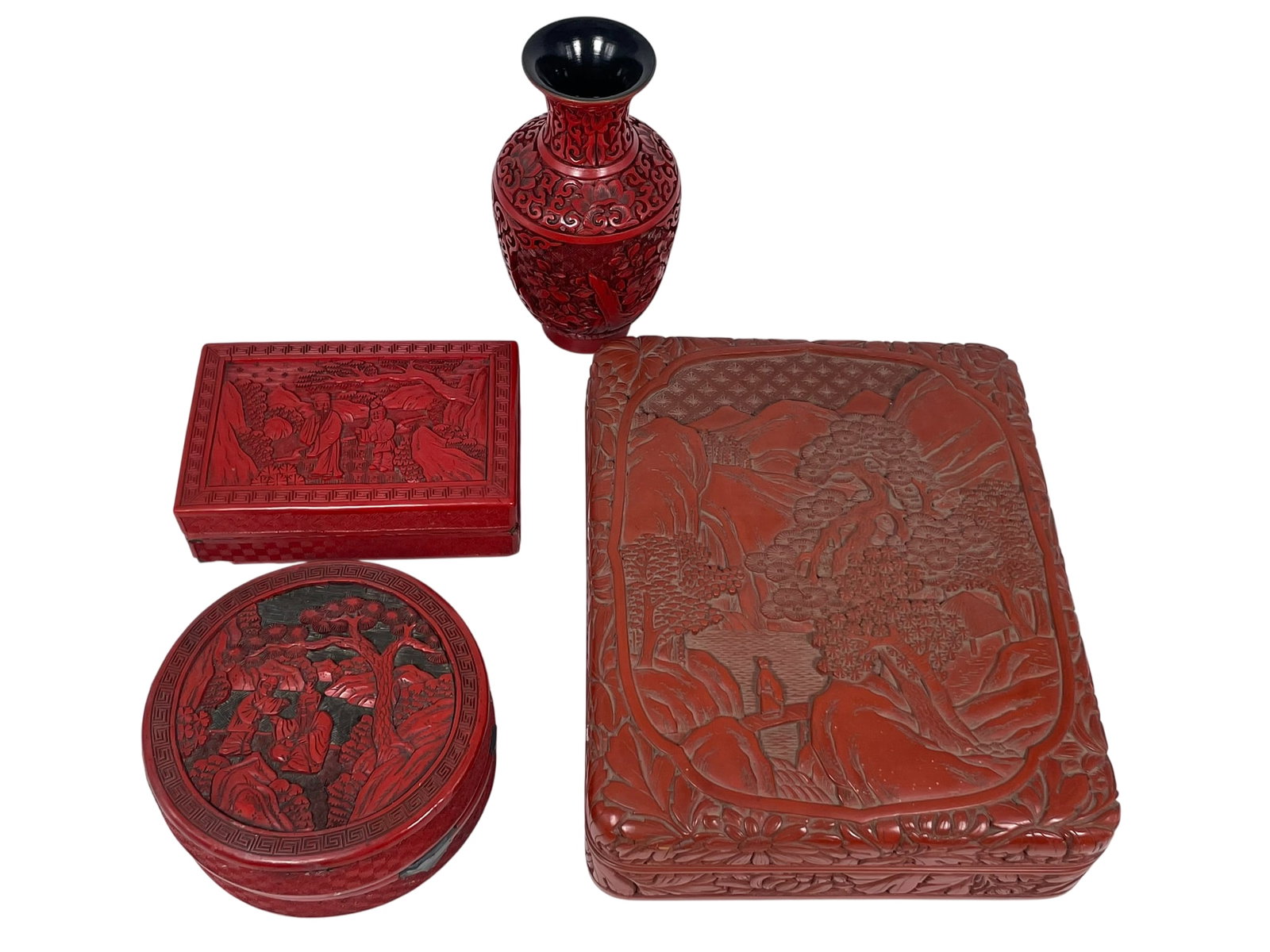 A Group of Four Chinese Carved Red Lacquerware (1 of 20)