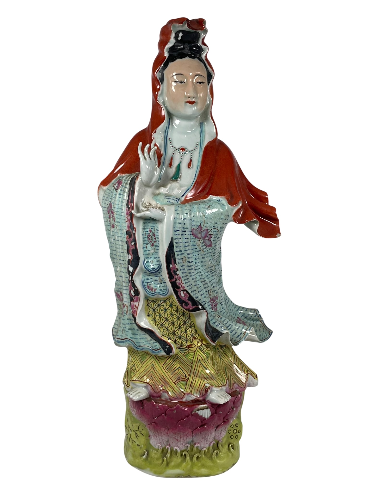 A Chinese Famille Rose Porcelain Figure of Guanyin, Jing Zhen Dong Si Mao Ji Sheng Mark (1 of 10)