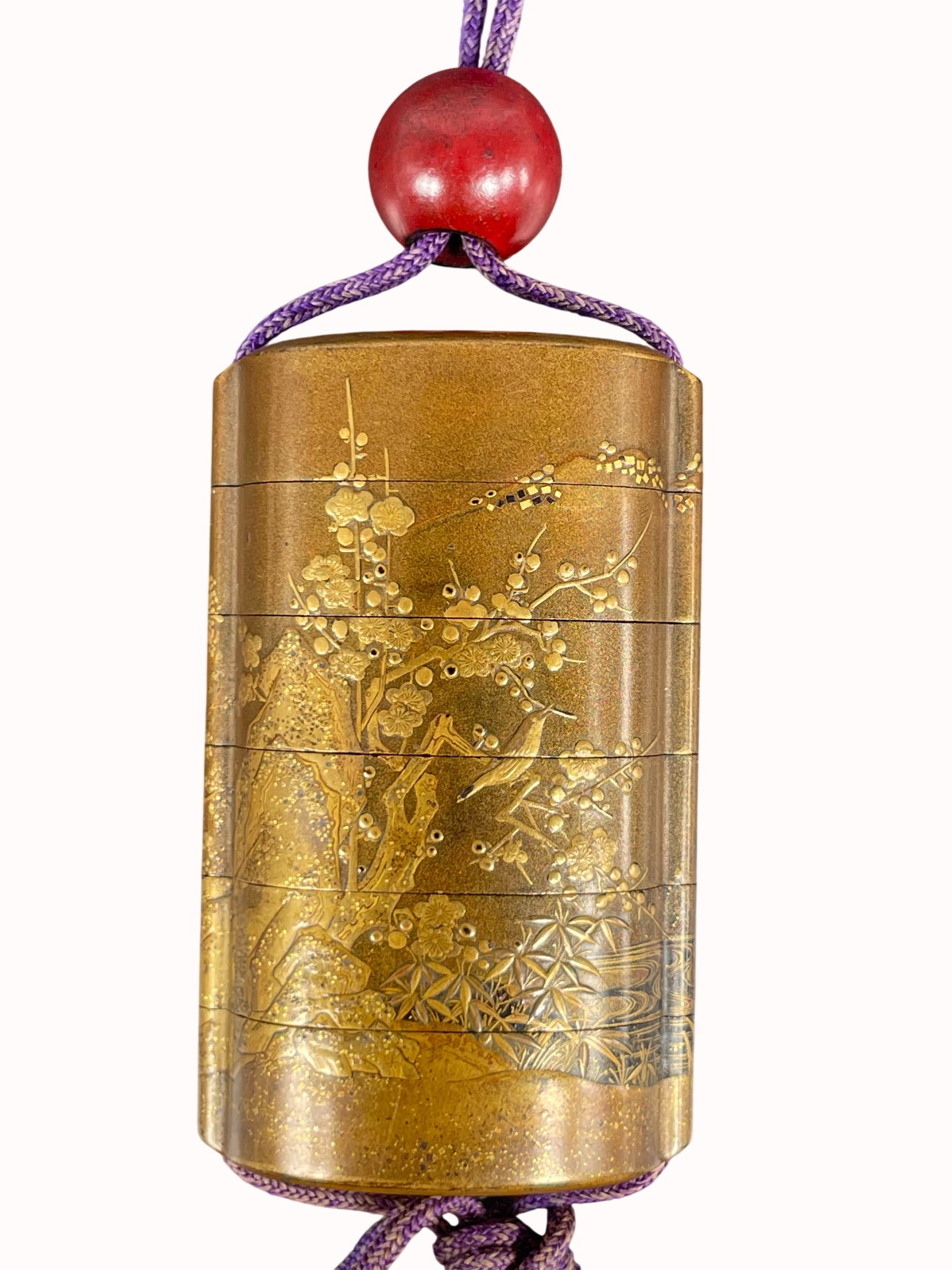 A Japanese Multi-Tiered Maki-E Inro: 3.1/8 in. high, 2 in. wide.