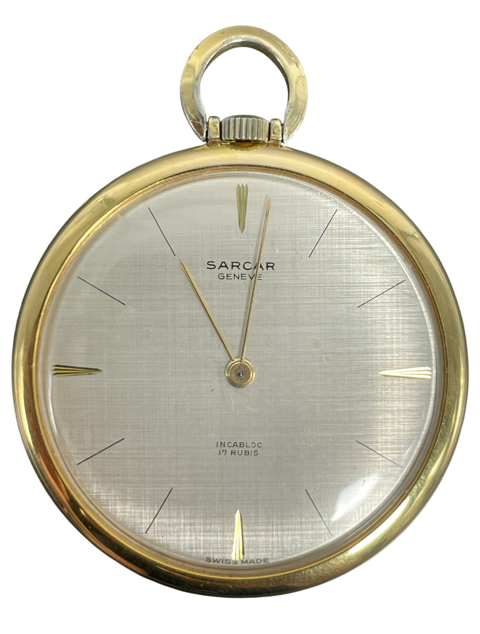 A Gold-Tone Swiss Sarcar Geneve Pocket Watch: The dial measures 1.5/8 in. diam.