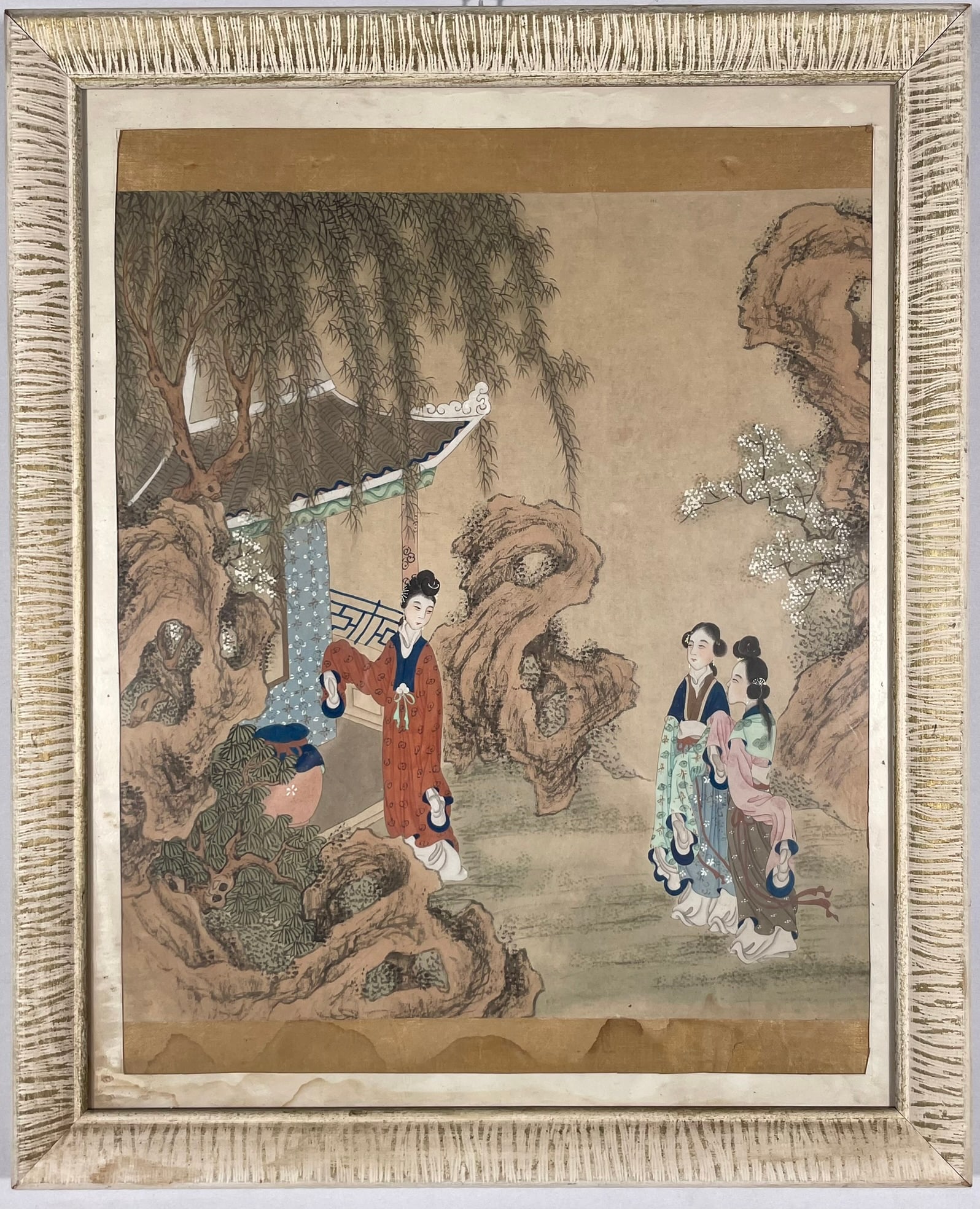 A Chinese Painting of Ladies: 22.1/4 in. x 18 in. overall including the frame.