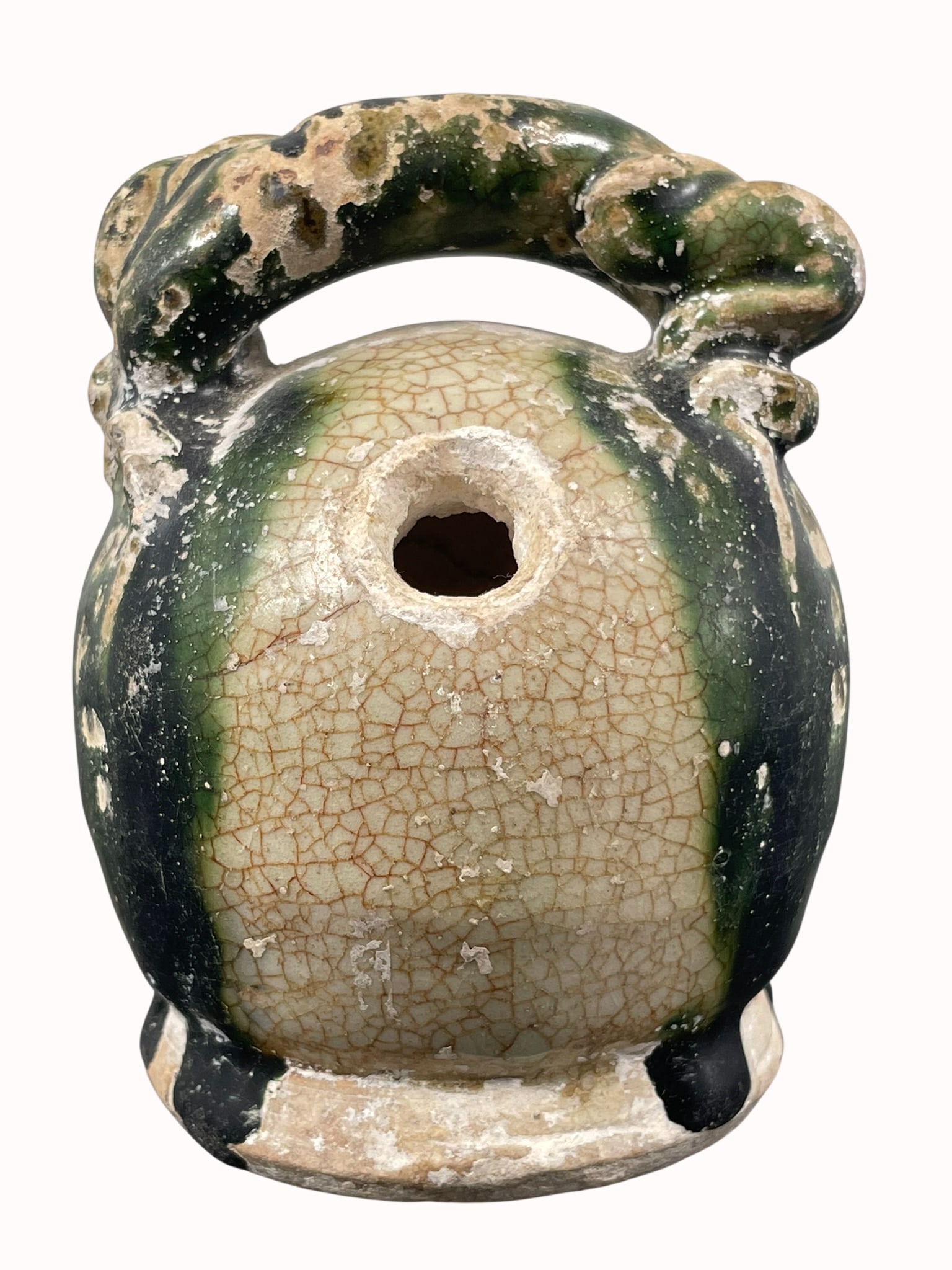 An Antique Vietnamese Green-Glazed Porcelain Pot: 4 in. high, 3 in. wide. A Private Collection of a Retiring University Professor.