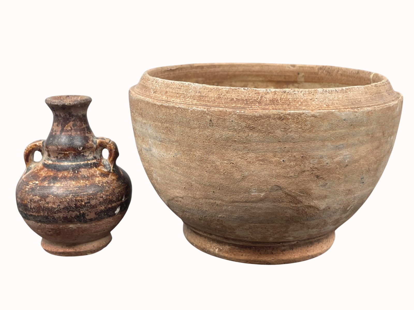A Bowl and a Miniature Vase: 3 in. high, 4.1/2 in. diam. for the bowl. A Private Collection of a Retiring University Professor.