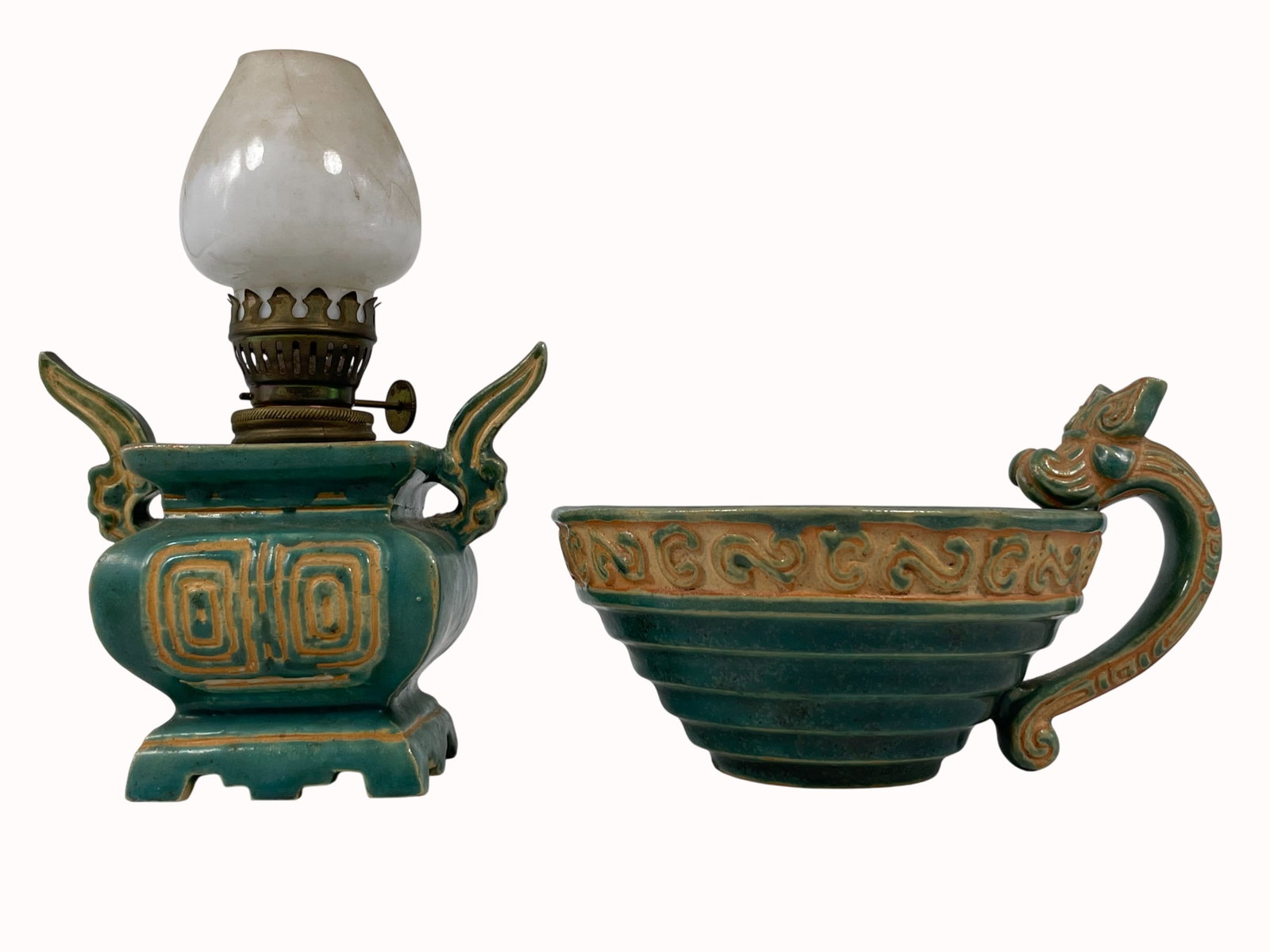 Two Vietnamese Bien Hoa Porcelain Ware: The taller one measures 7 in. high, 4.3/4 in. wide; and the other measures 3.3/4 in. high, 6.1/2 in. wide. A Private Collection of a Retiring University Professor.