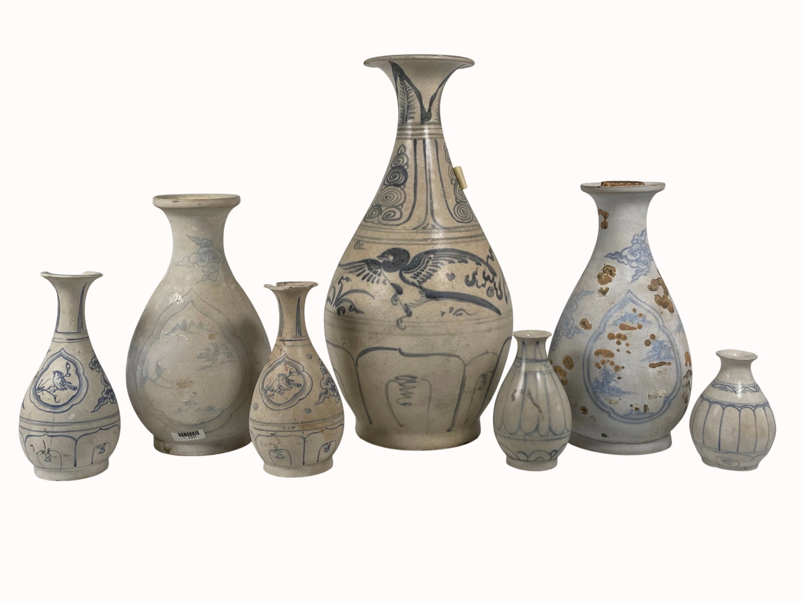 A Group of Seven Vietnamese Hoi An Hoard Vases: The largest measures 11.3/4 in. high, 6 in. wide. A Private Collection of a Retiring University Professor.