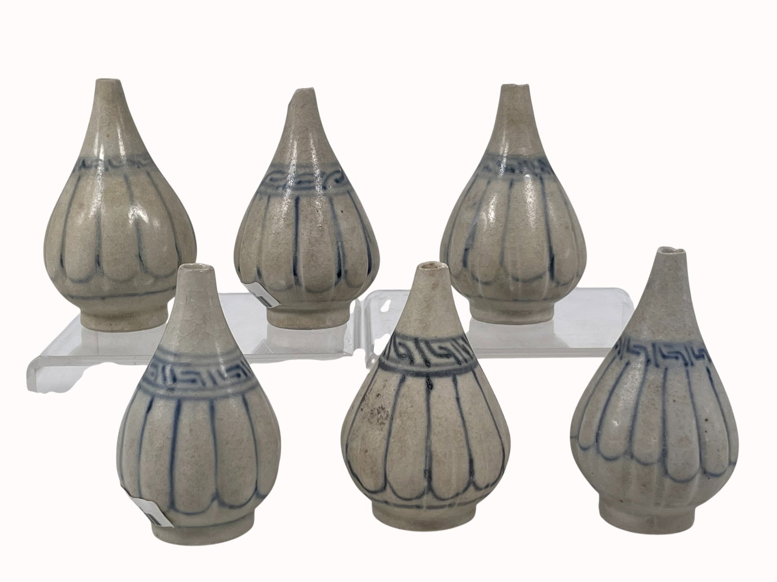 A Group of Six Small Vases: Approximately 3 in. high, 1.3/4 in. each. A Private Collection of a Retiring University Professor.