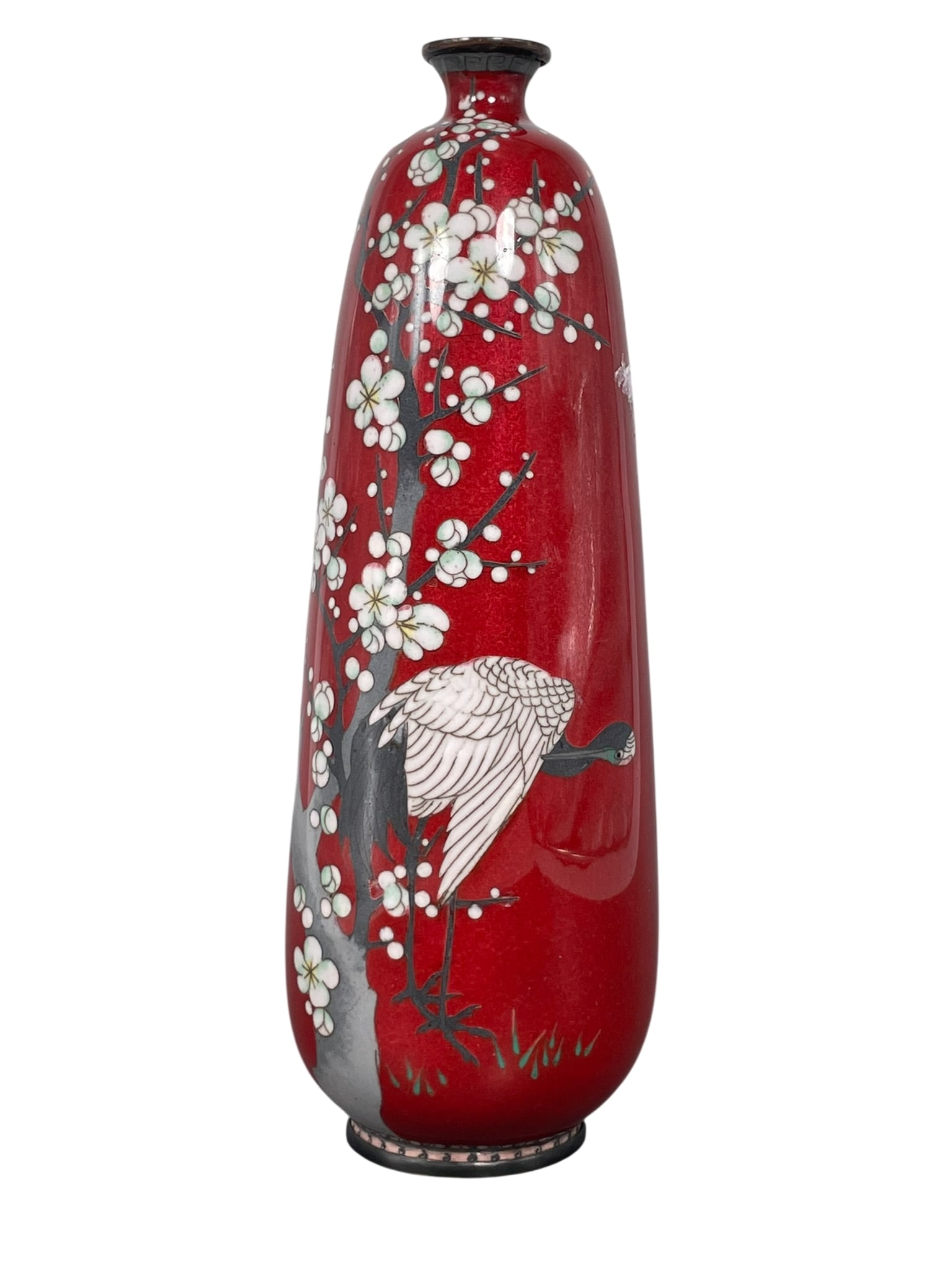 A Japanese Red Cloisonne Vase: 9.5/8 in. high, 3.1/4 in. wide.