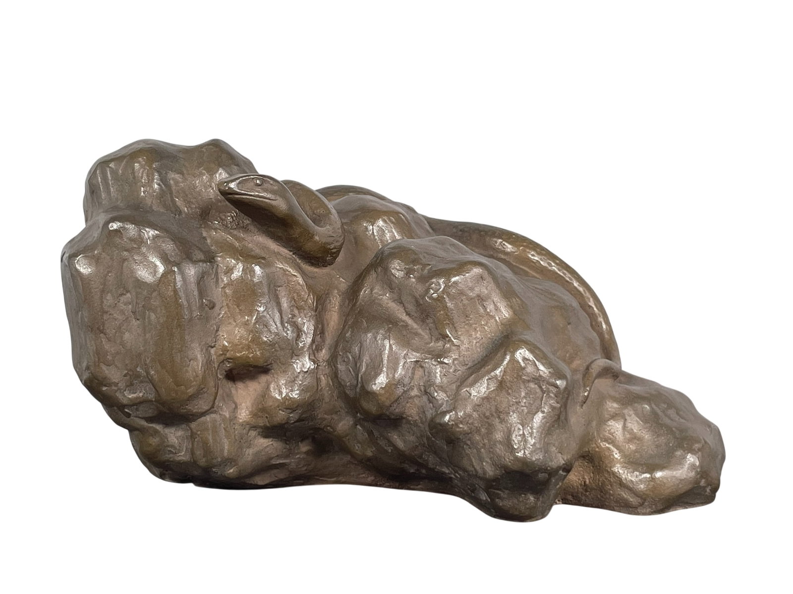 A Japanese Bronze Figural Group of a Snake Resting on a Rock: 4.3/4 in. high, 9 in. wide.