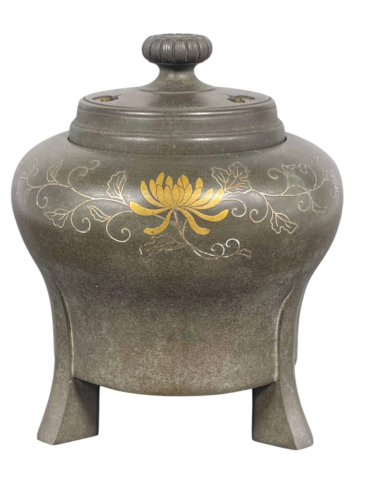 A Japanese Bronze Censer and Cover, Koro: 5.1/4 in. high, 4.1/4 in. wide.