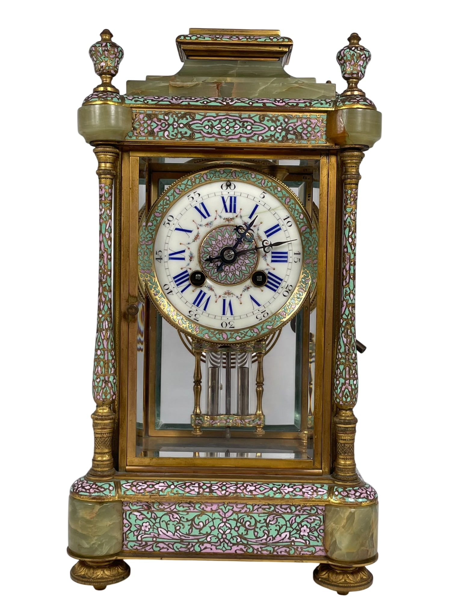 A French Gilt-Bronze and Cloisonne Enamel Four Glass Mantel Clock (1 of 10)