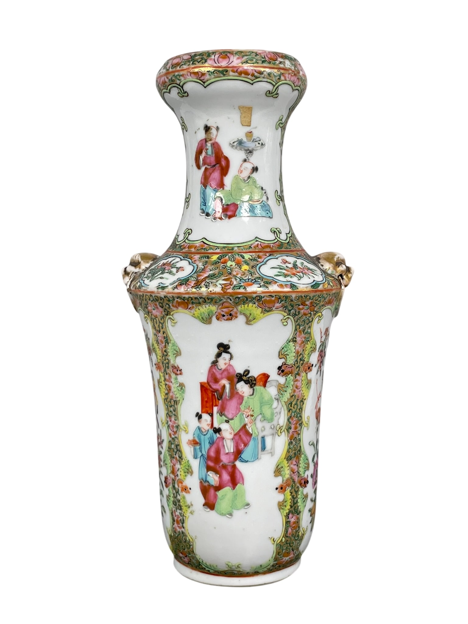 A Chinese Famille Rose Gilt-Decorated 'Medallion' Vase, 19th Century: 10 in. high, 4.1/2 in. wide.
