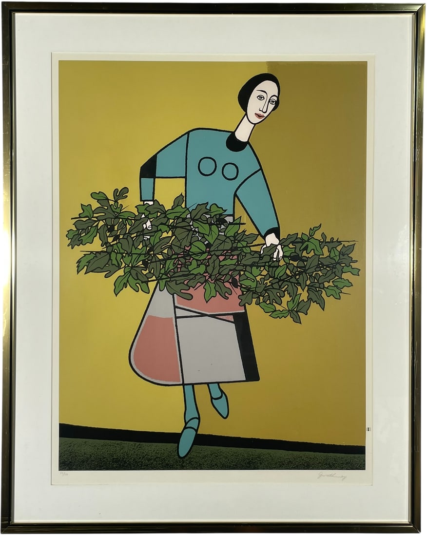 A Print 'Girl Gathering Vines', Signed Robert Gwathmey: Signed by the artist to the bottom right, an edition number 55/150 to the bottom left. Robert Gwathmey (1903-1988) was an American painter best known for his distinctive approach to Social Realism. Hi