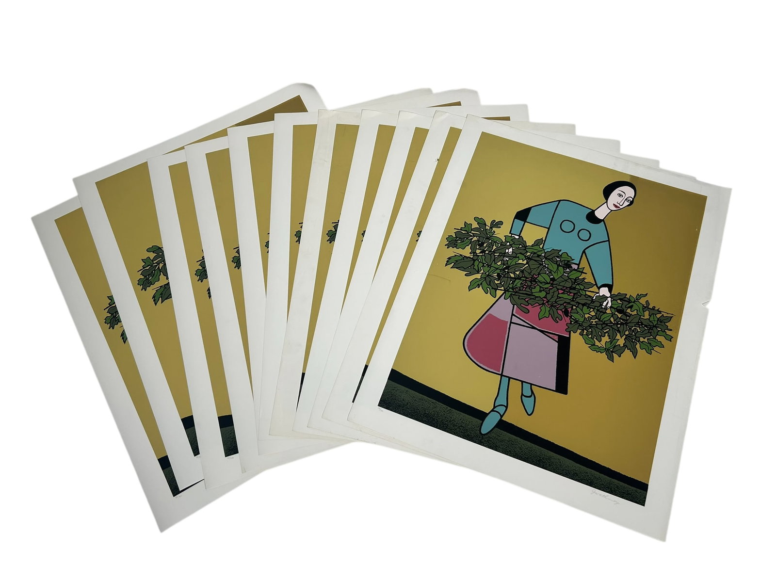 A Group of Prints 'Girl Gathering Vines', Signed Robert Gwathmey: Robert Gwathmey (1903-1988) was an American painter best known for his distinctive approach to Social Realism. His work often addressed American social life and inequality through simplified compositi